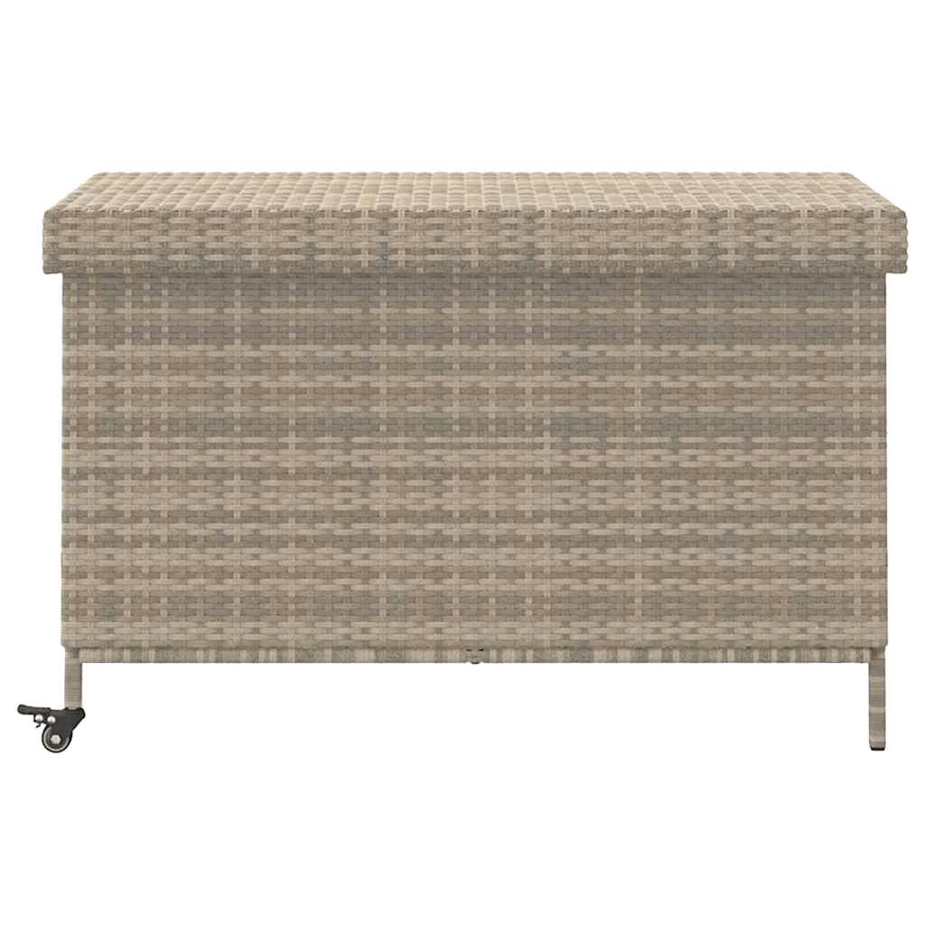 JUNG Vida Gartentruhe Rollen Hellgrau Poly Rattan 110x55x73 cm Garten Balkon Terrasse - Image 4