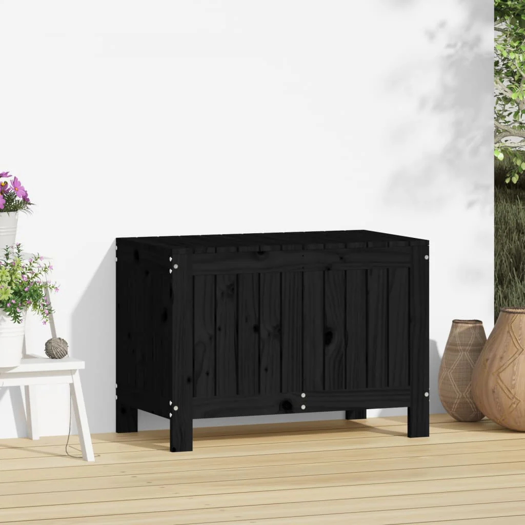 JUNG Vida Gartentruhe Schwarz Massivholz Kiefer 76x42,5x54 cm Garten Balkon Terrasse - Image 3
