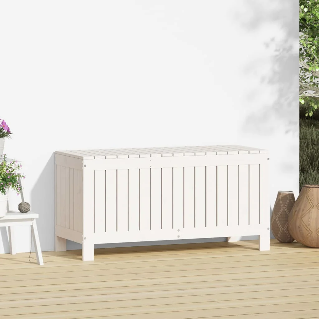 JUNG Vida Gartentruhe Weiß Massivholz Kiefer 108x42,5x54 cm Garten Balkon Terrasse - Image 3