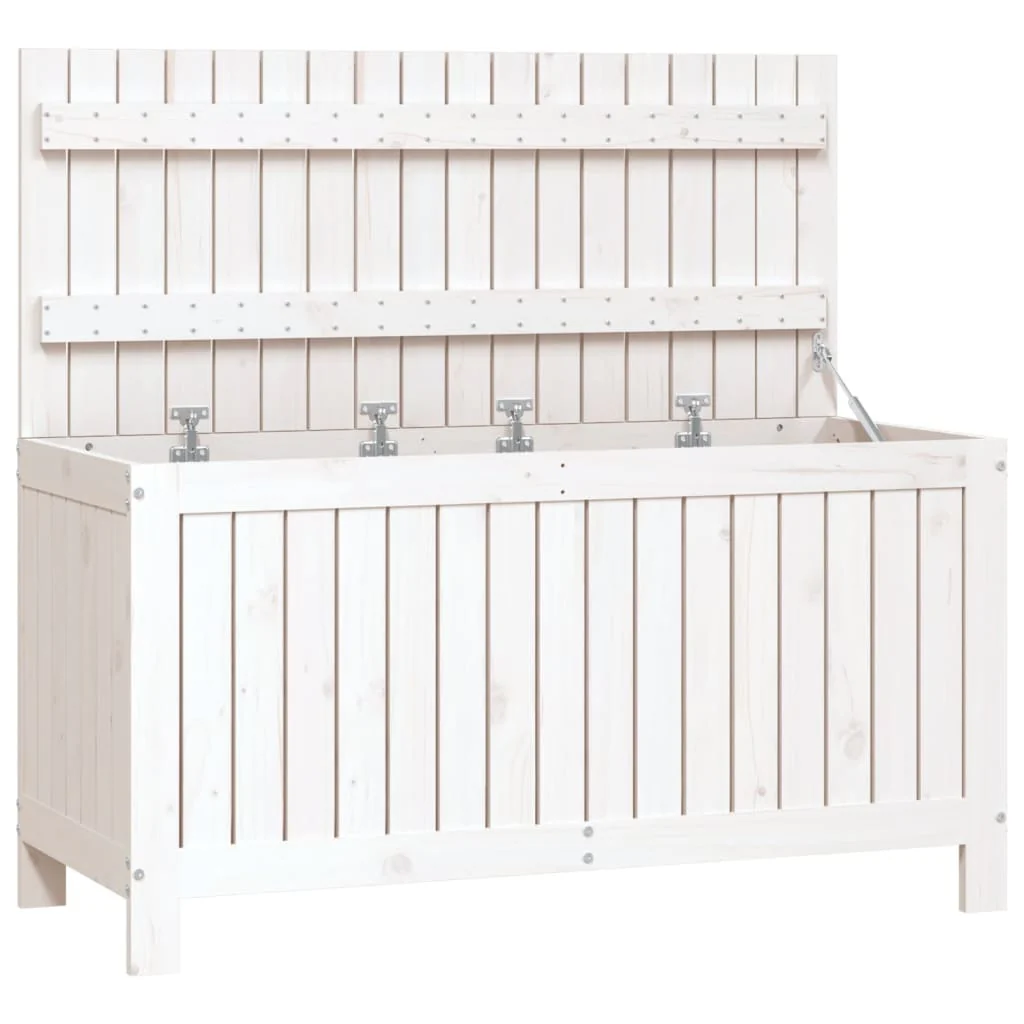 JUNG Vida Gartentruhe Weiß Massivholz Kiefer 115x49x60 cm Garten Balkon Terrasse Außenbereich