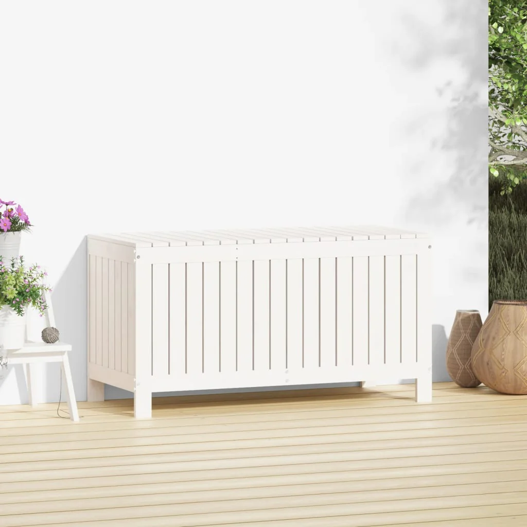 JUNG Vida Gartentruhe Weiß Massivholz Kiefer 115x49x60 cm Garten Balkon Terrasse Außenbereich - Image 3