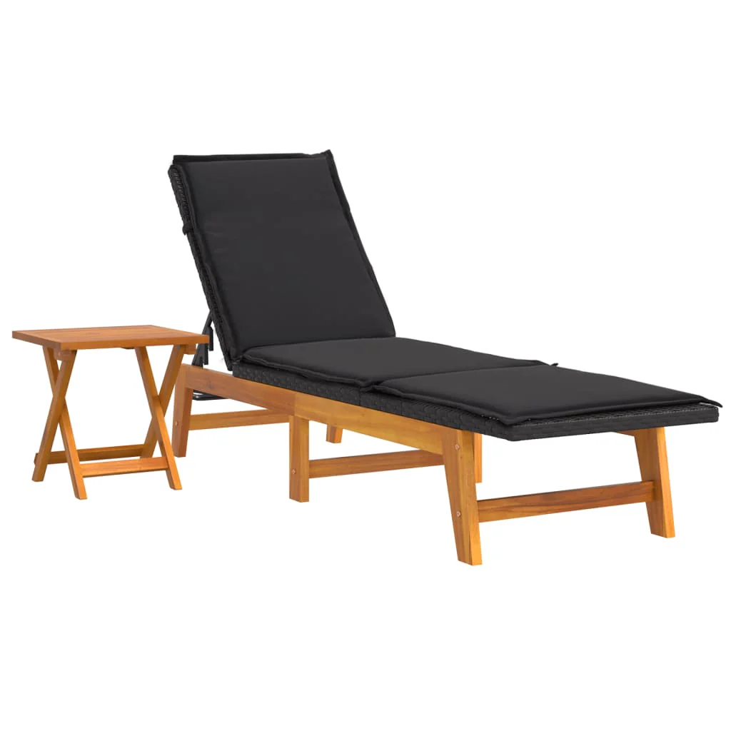 JUNG Vida Sonnenliege Tisch Poly Rattan Massivholz Akazie mittisch Tischmöbel Möbel