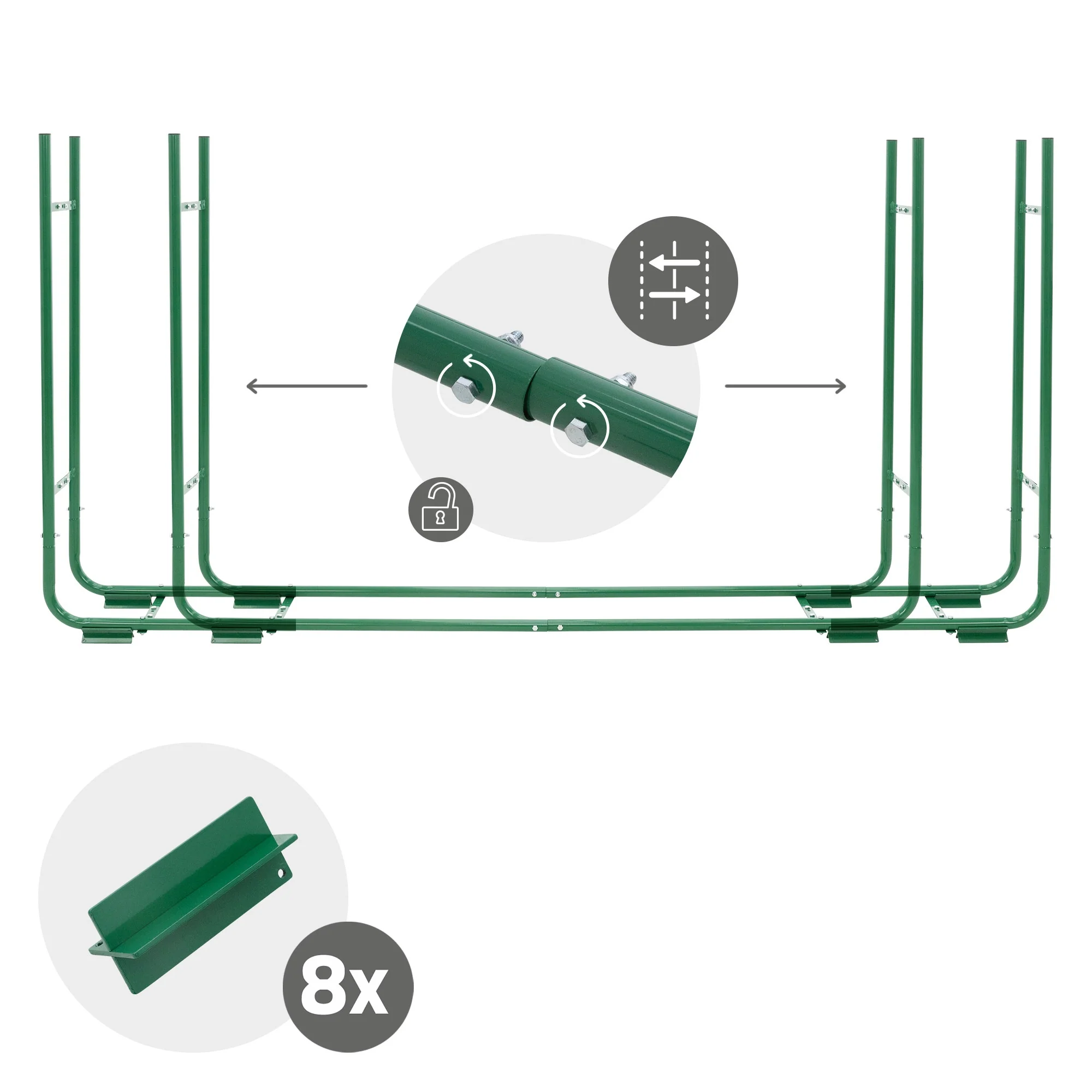 Kaminholzregal größenverstellbar 150-220 cm Länge 20-30 cm Breite Grün aus Metall - Image 4