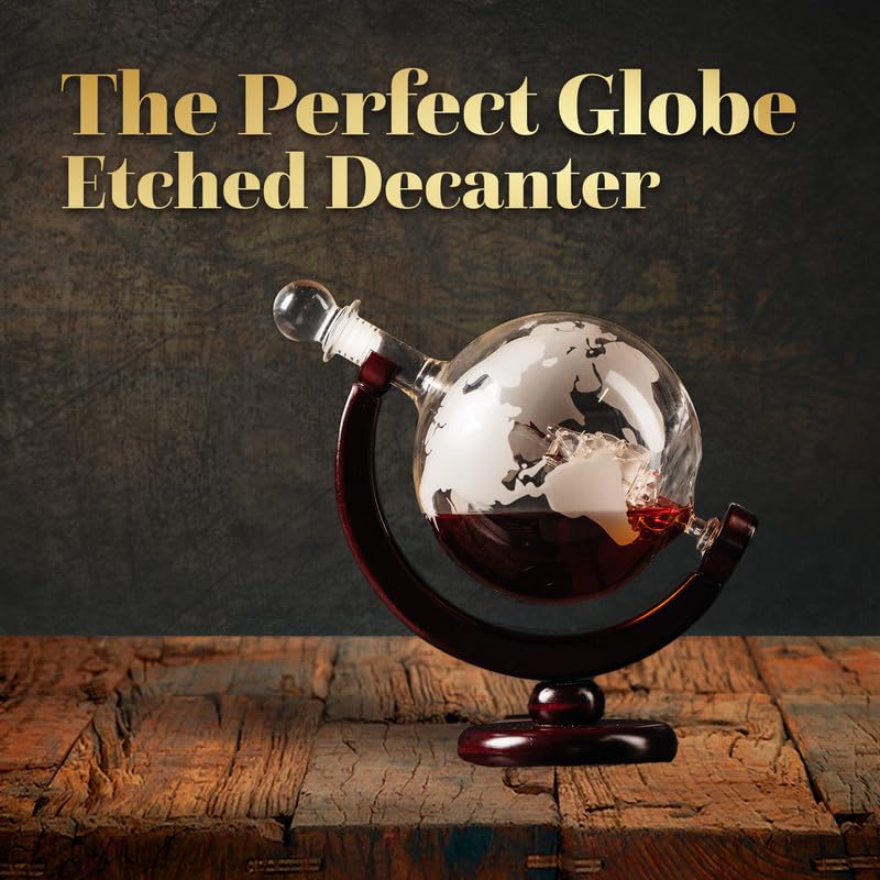 Kemstood Whisky Karaffe Globus Set (850 ml) - Edler Whiskey Decanter mit Gläser, - Image 3
