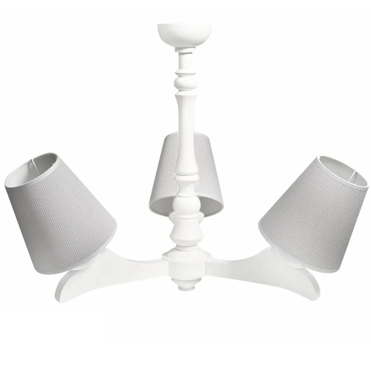 Kinder Kronleuchter Deckenlampe mit 3 Stoffschirmen, Holzgestell, Grau