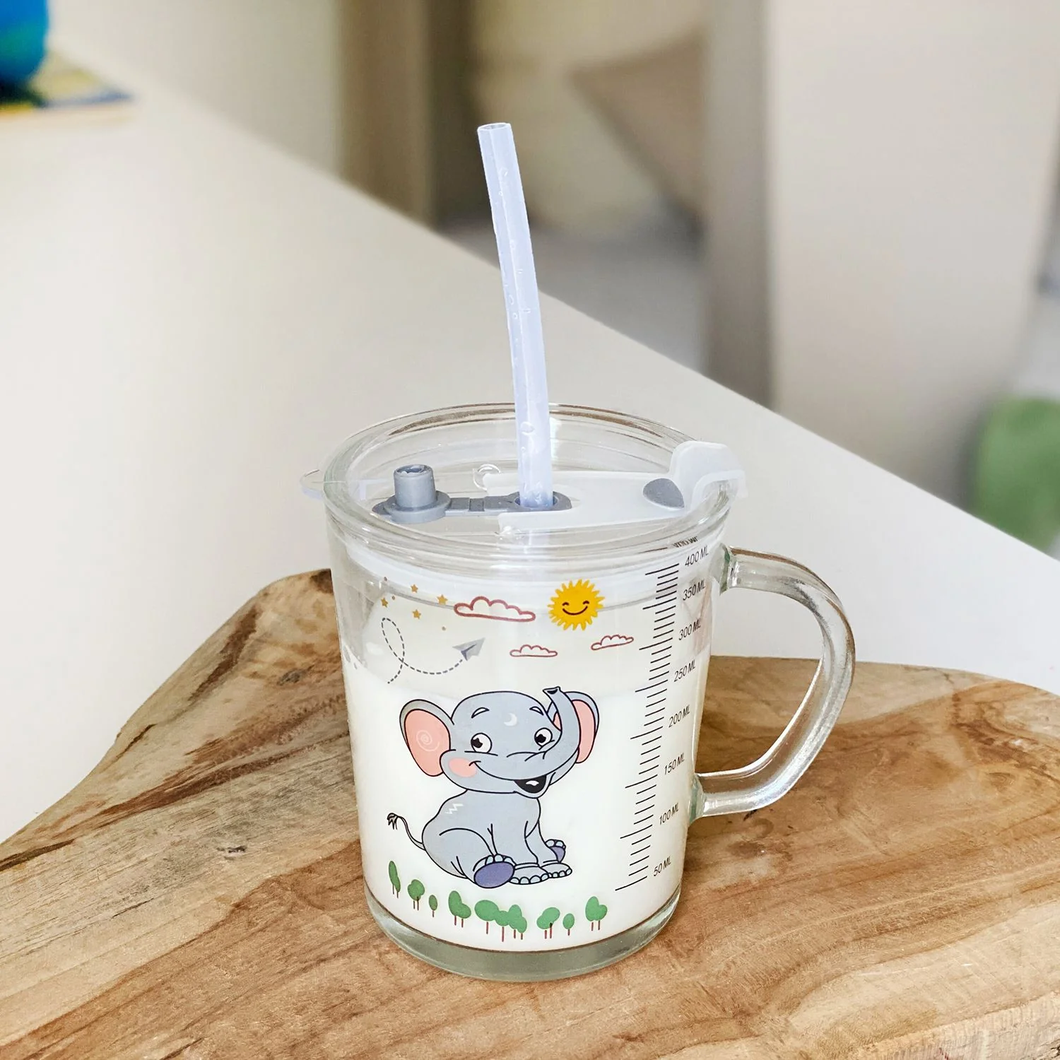 Kinder Trinkbecher mit Deckel, Skala und Strohhalm 400 ml Trinkglas Kinderbecher - Image 4