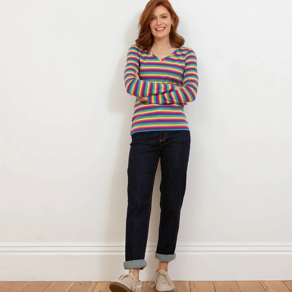 Kite Damen Swanmore Jersey Shirt V-Kragen Rainbow Bio-Baumwolle - Image 13