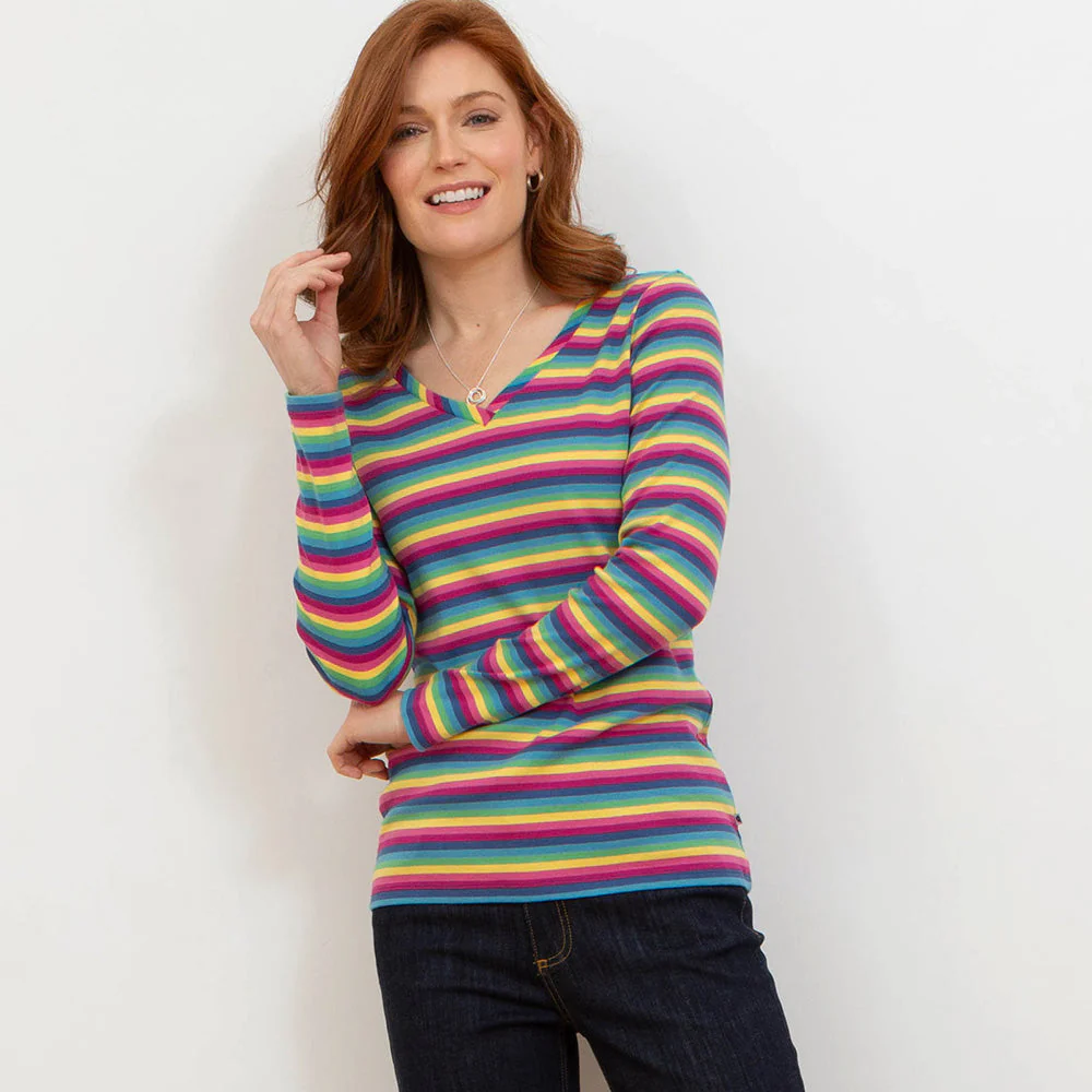 Kite Damen Swanmore Jersey Shirt V-Kragen Rainbow Bio-Baumwolle - Image 3