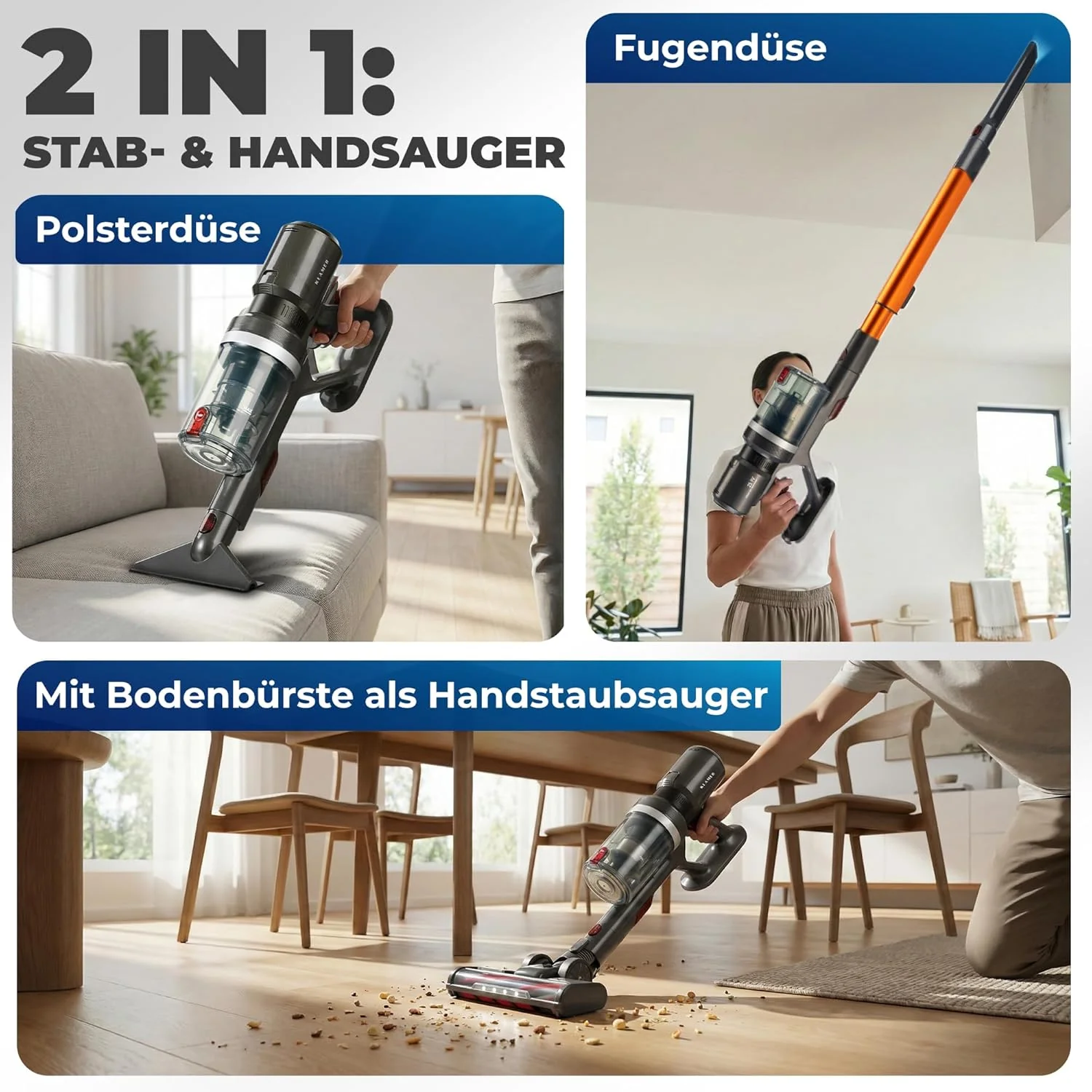 KLAMER Akku Staubsauger, 2-in-1 Staubsauger kabellos & Handstaubsauger - Image 4