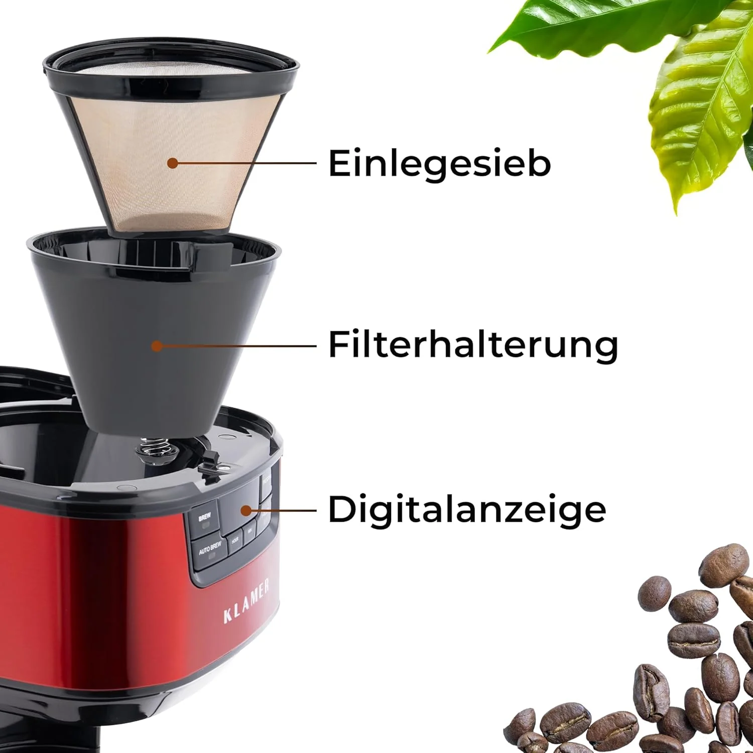 KLAMER Filterkaffeemaschine mit Thermoskanne, Kaffeebereiter mit 1,25L Fassungsvermögen - Image 8