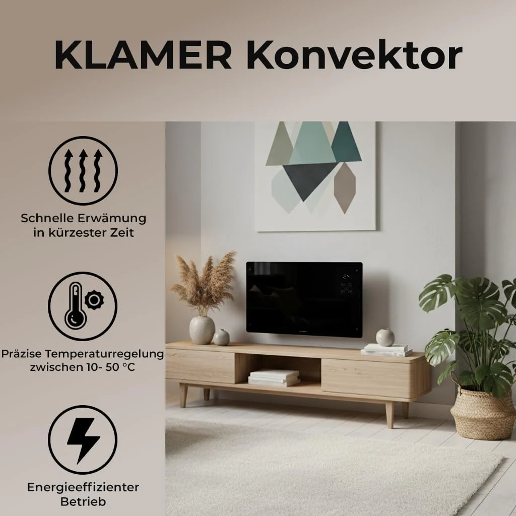 KLAMER Konvektor Pro 2500 W WLAN Heizgerät – Smart Konvektor mit App- & Timersteuerung - Image 3