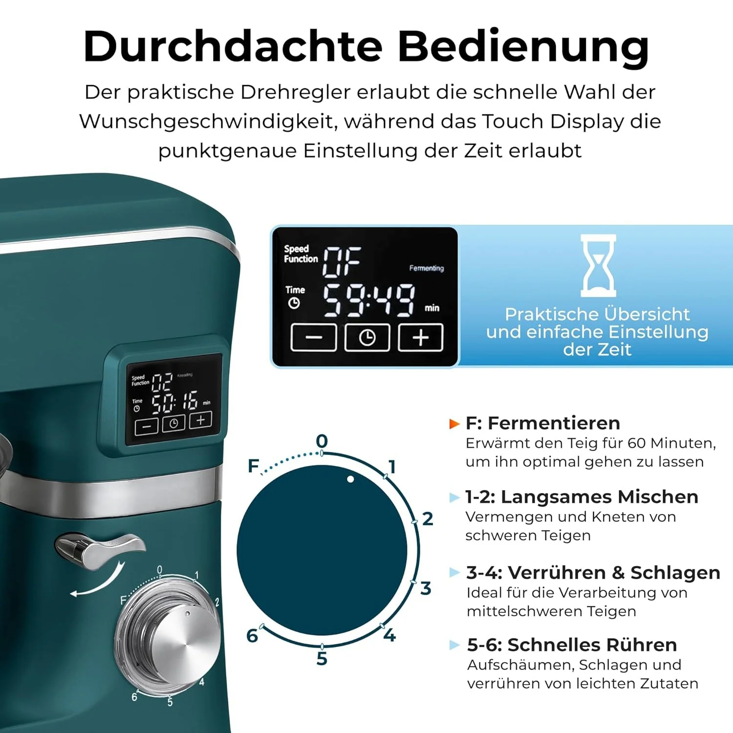KLAMER Küchenmaschine Classic 1400 W – 5,5 L Rührschüssel, 3 Aufsätze - Image 3
