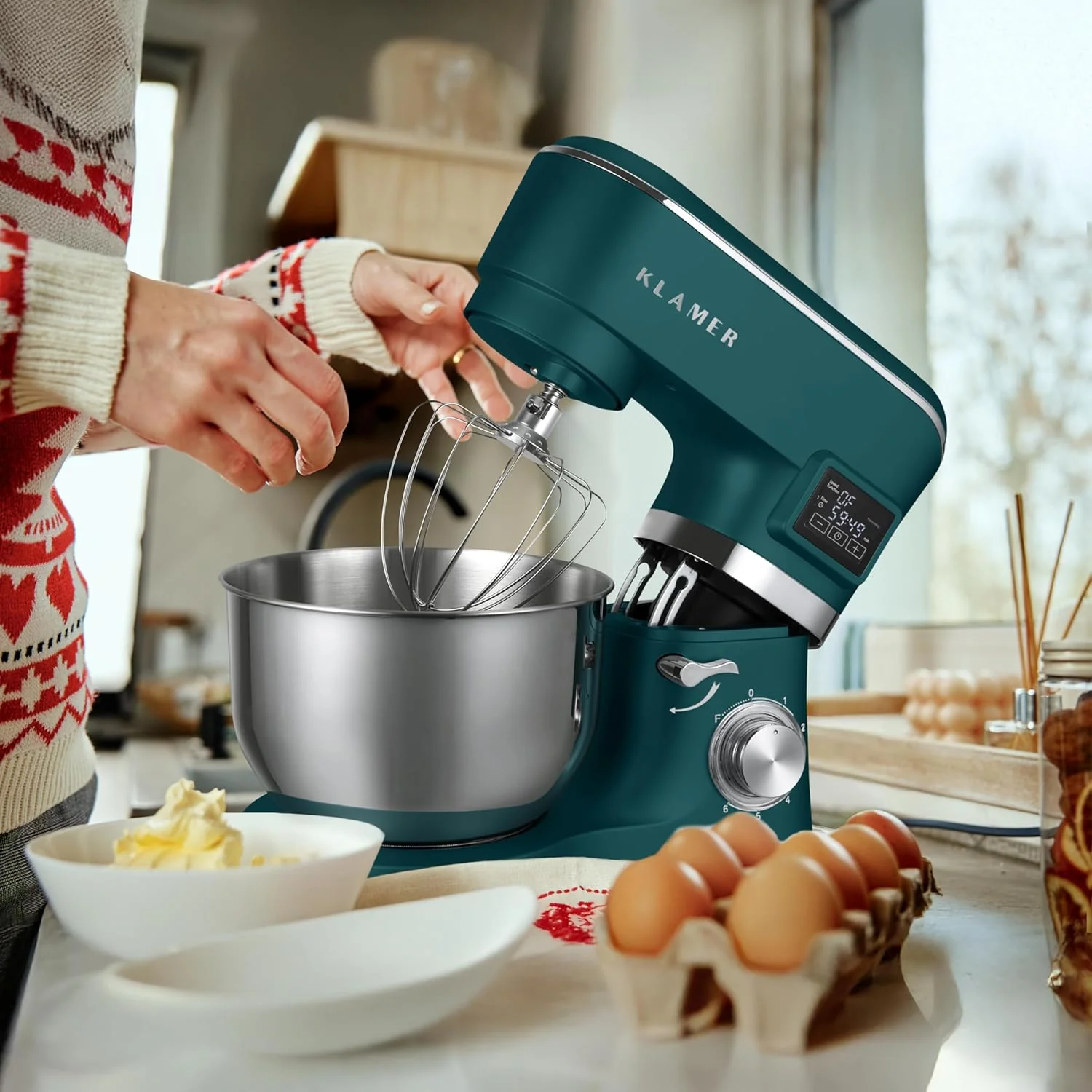 KLAMER Küchenmaschine Classic 1400 W – 5,5 L Rührschüssel, 3 Aufsätze - Image 7