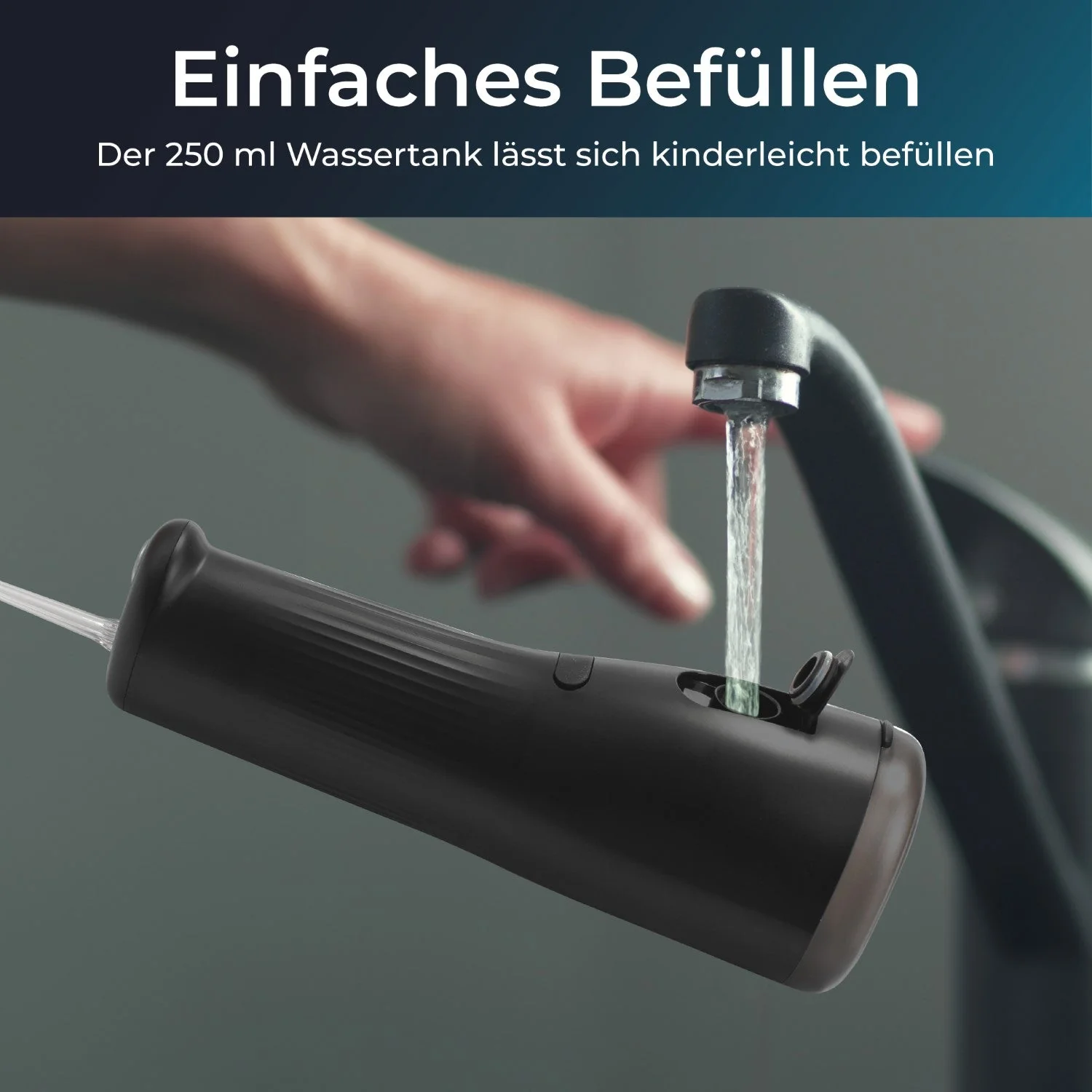 KLAMER Munddusche kabellos, 250ml Tank, 4 Programme, 2 Aufsätze, Water Flosser schwarz - Image 6