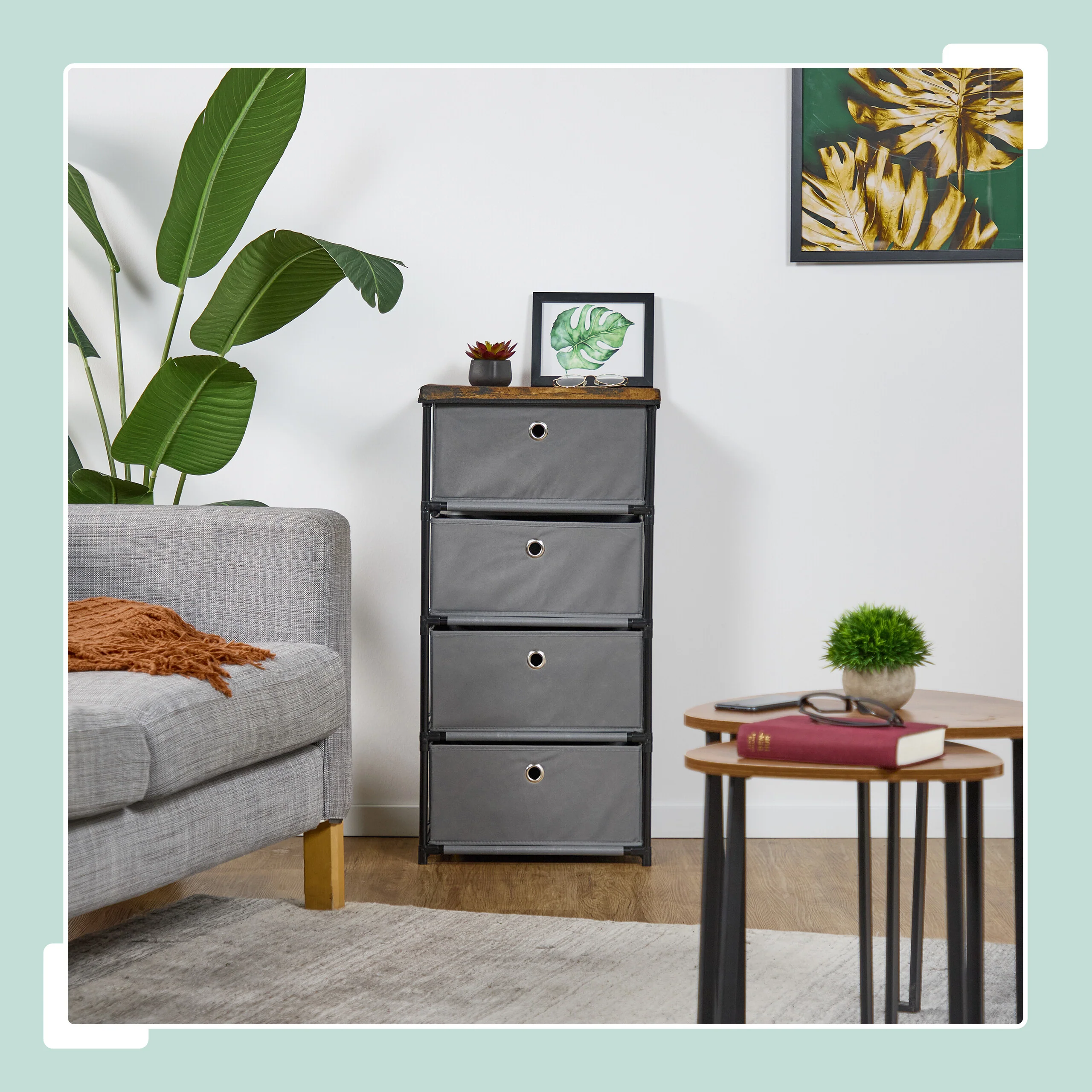 Kommode Holzoptik mit Stoffschubladen - Image 17