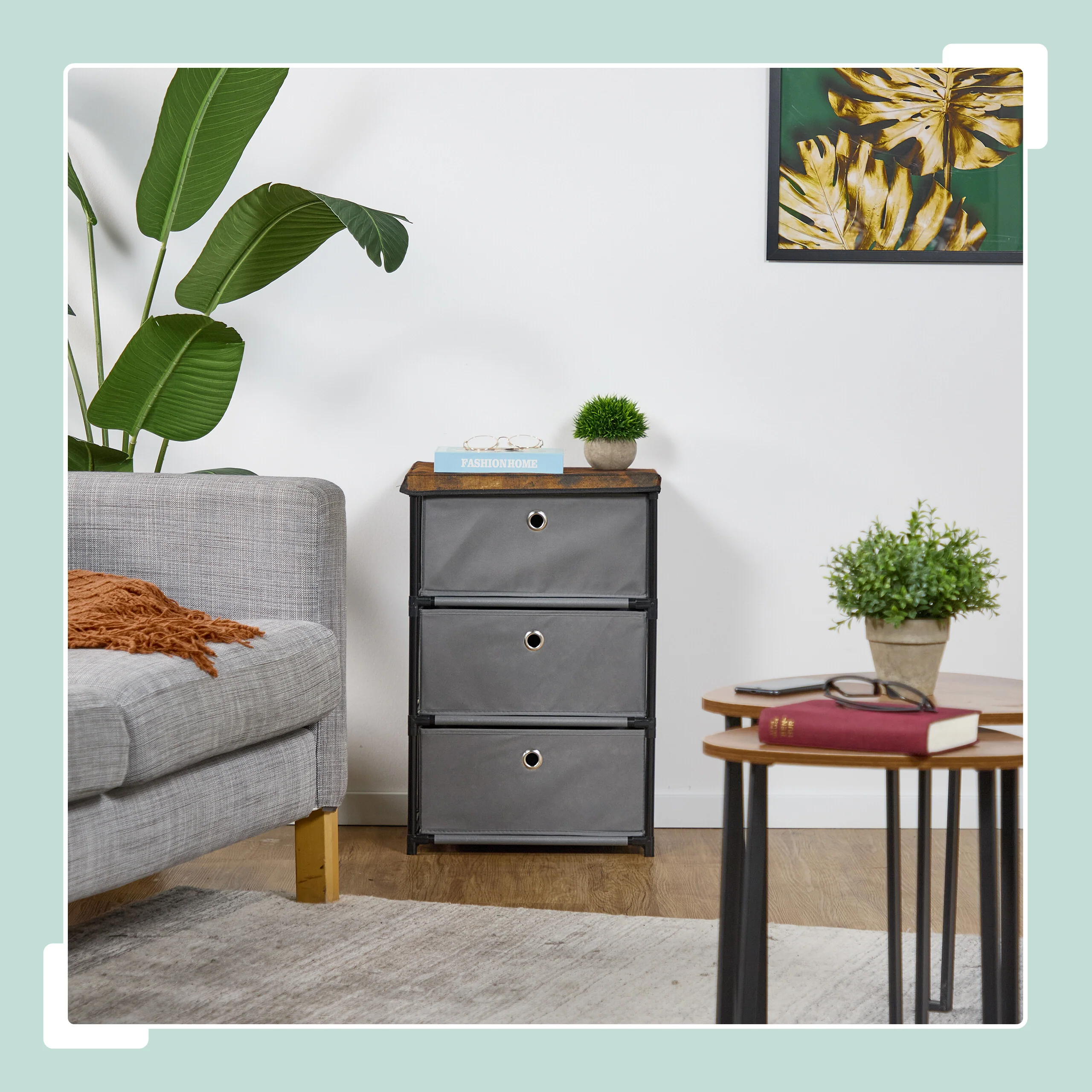 Kommode Holzoptik mit Stoffschubladen - Image 34