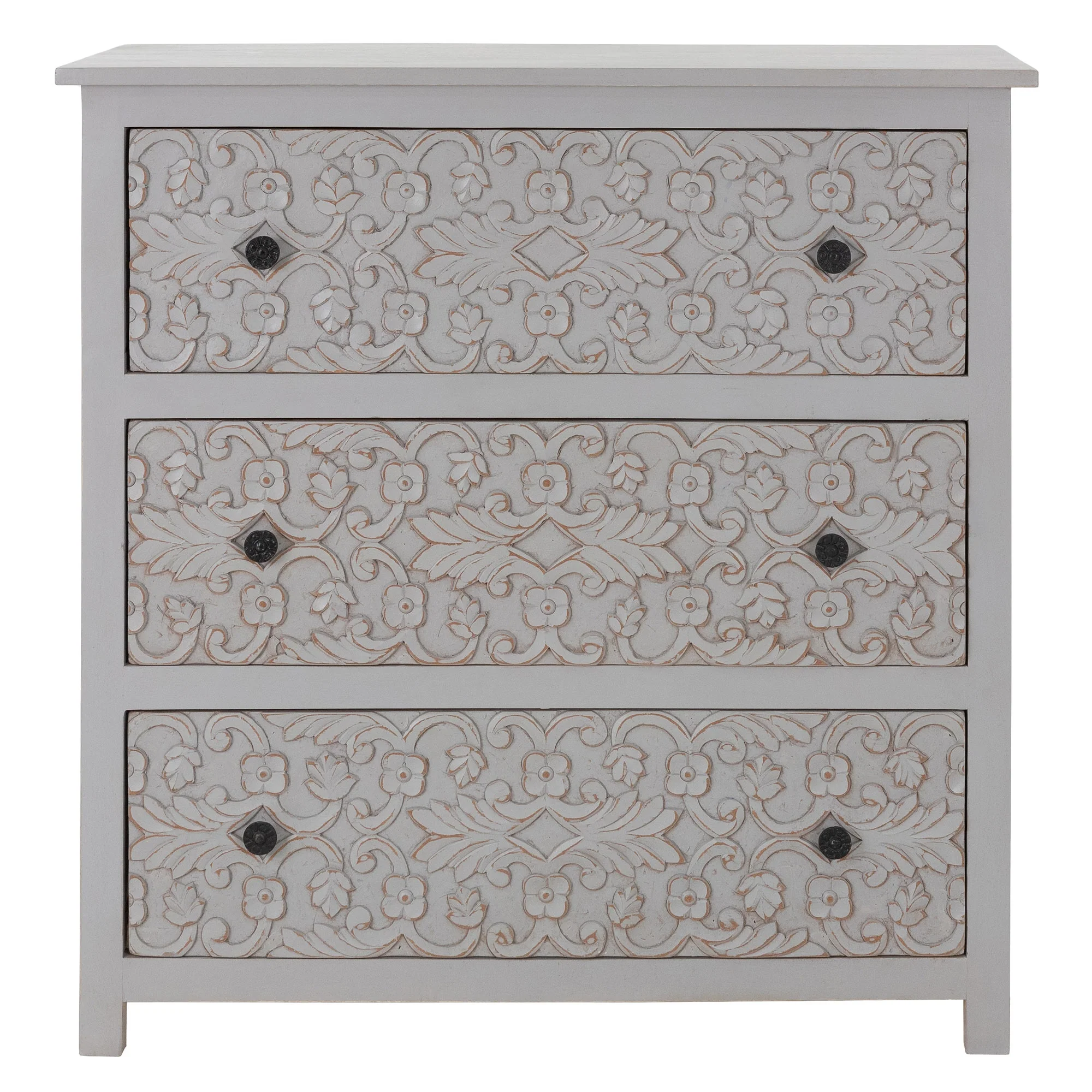 Kommode mit drei Schubladen 88x86x35 cm Grau aus Mangoholz WOMO-Design - Image 4