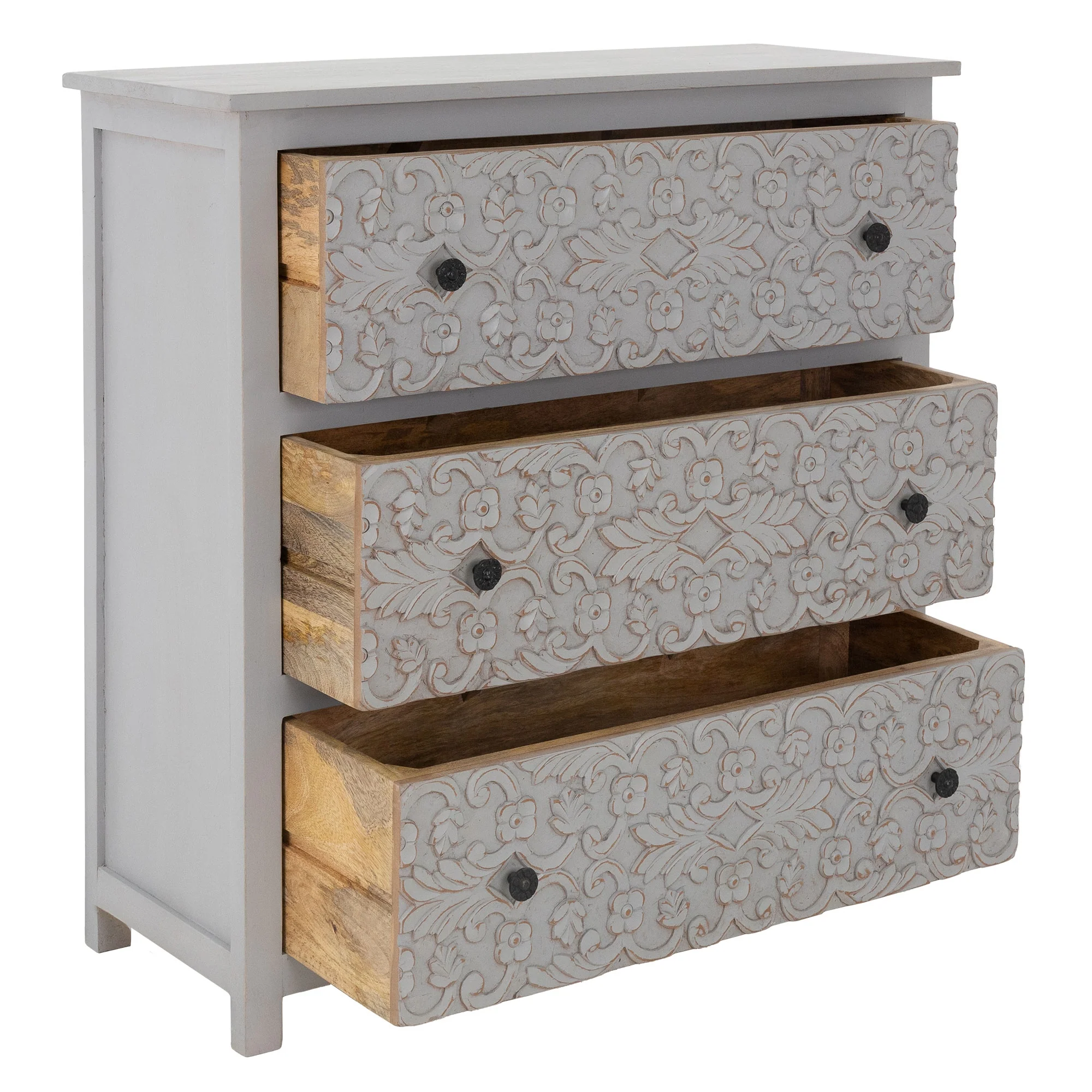 Kommode mit drei Schubladen 88x86x35 cm Grau aus Mangoholz WOMO-Design - Image 5