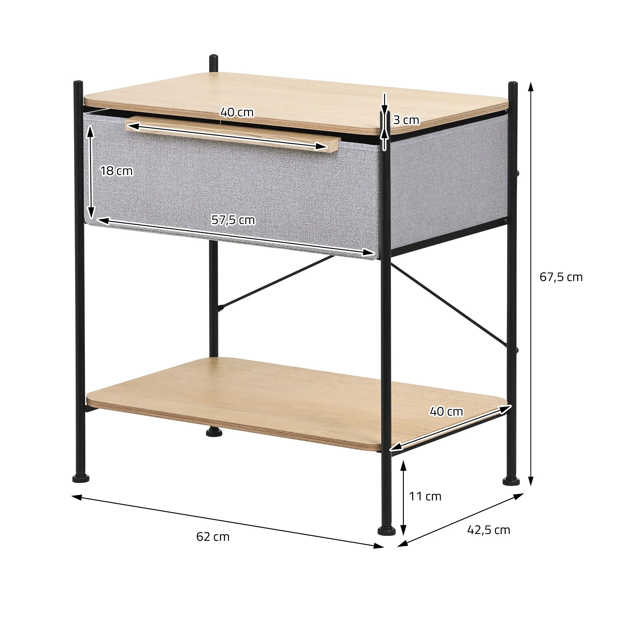 Kommode mit Schubladen aus Stoff, 58x98x42,5 cm, Grau, mit MDF-Platte und Stahlrahmen - Image 24