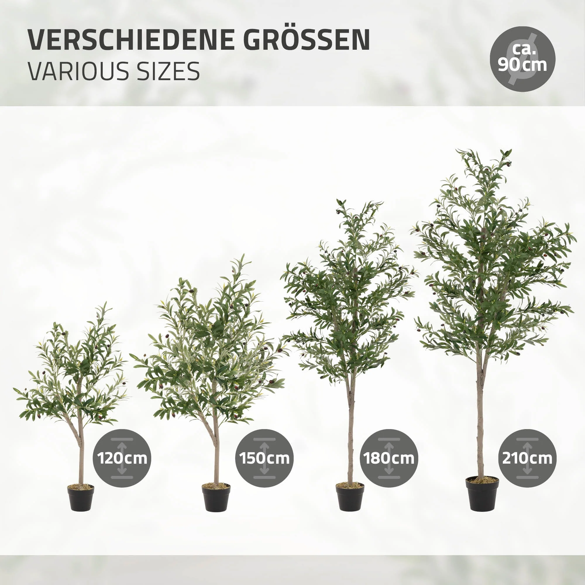 Künstlicher Olivenbaum 120 cm, Künstliche Pflanzen groß mit Naturholzstamm und Früchten - Image 10