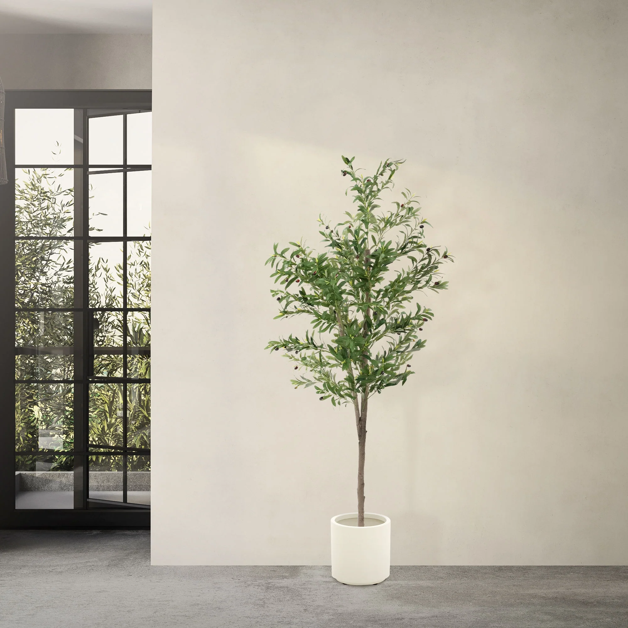 Künstlicher Olivenbaum 120 cm, Künstliche Pflanzen groß mit Naturholzstamm und Früchten - Image 13