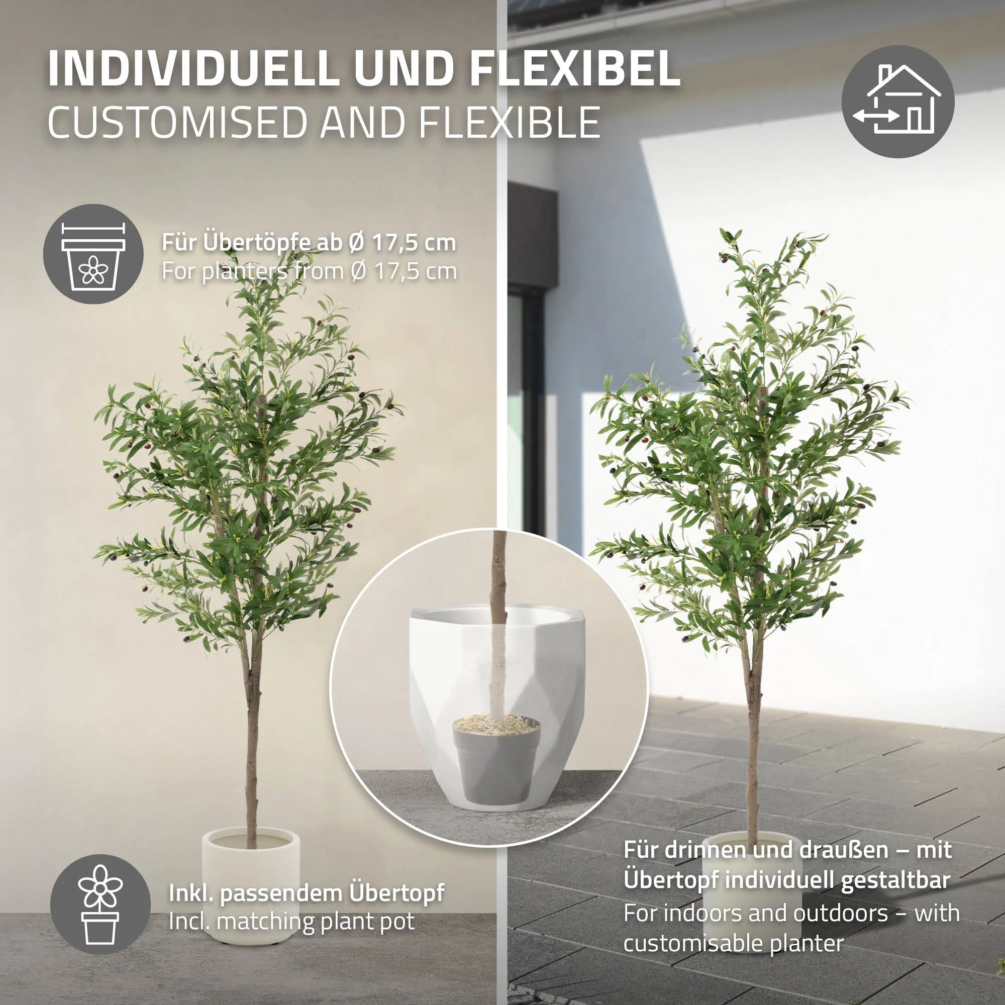 Künstlicher Olivenbaum 120 cm, Künstliche Pflanzen groß mit Naturholzstamm und Früchten - Image 17