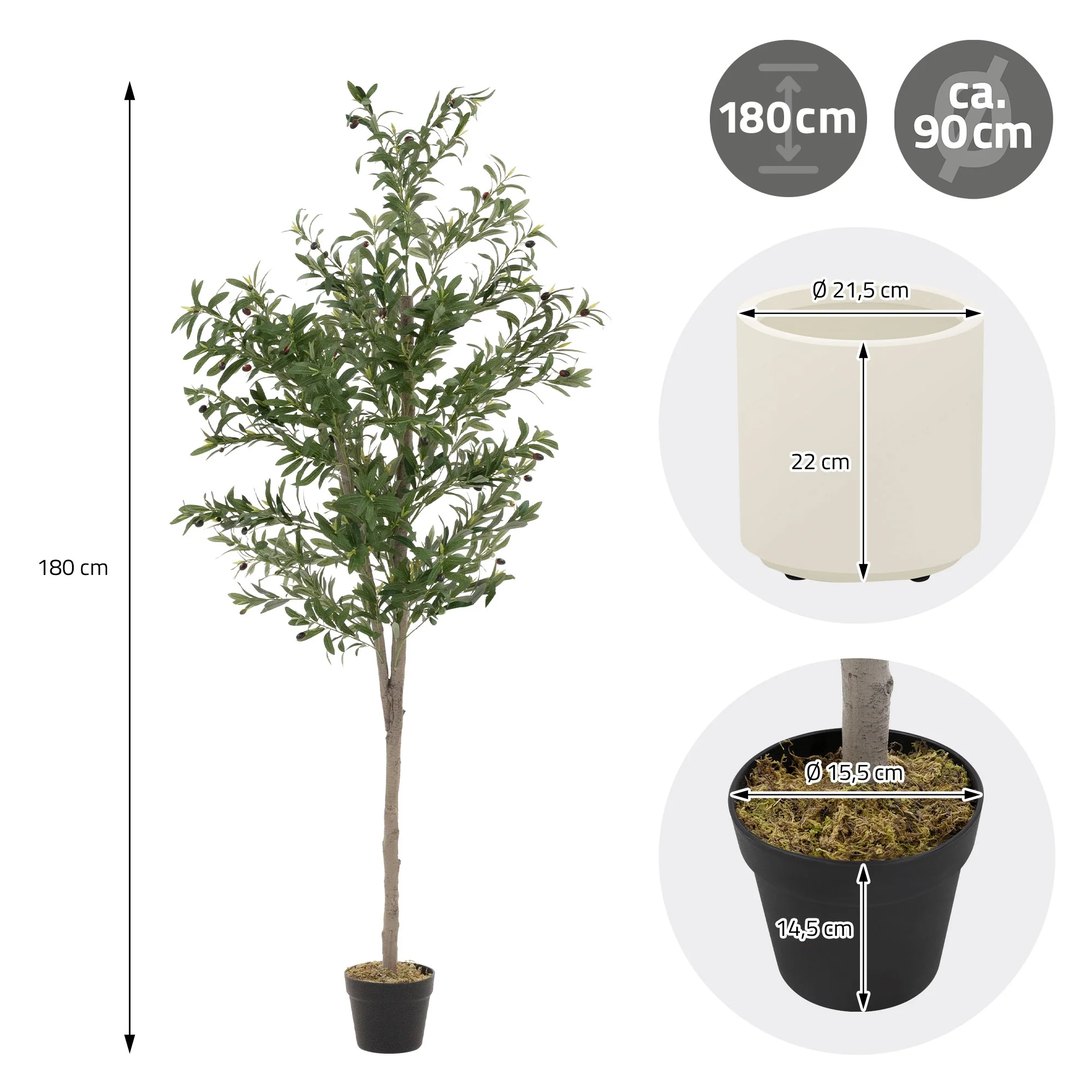 Künstlicher Olivenbaum 120 cm, Künstliche Pflanzen groß mit Naturholzstamm und Früchten - Image 19