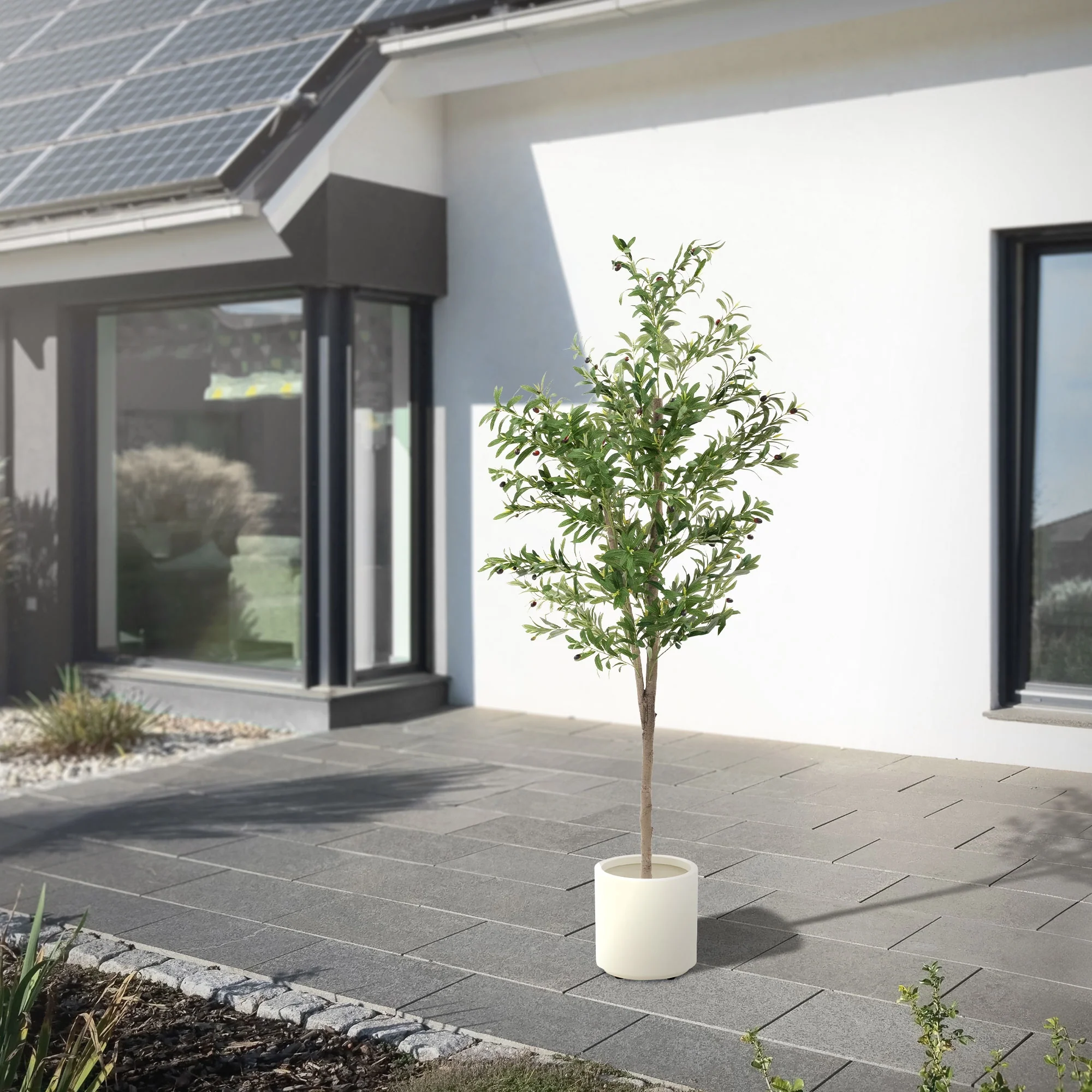 Künstlicher Olivenbaum 120 cm, Künstliche Pflanzen groß mit Naturholzstamm und Früchten - Image 20