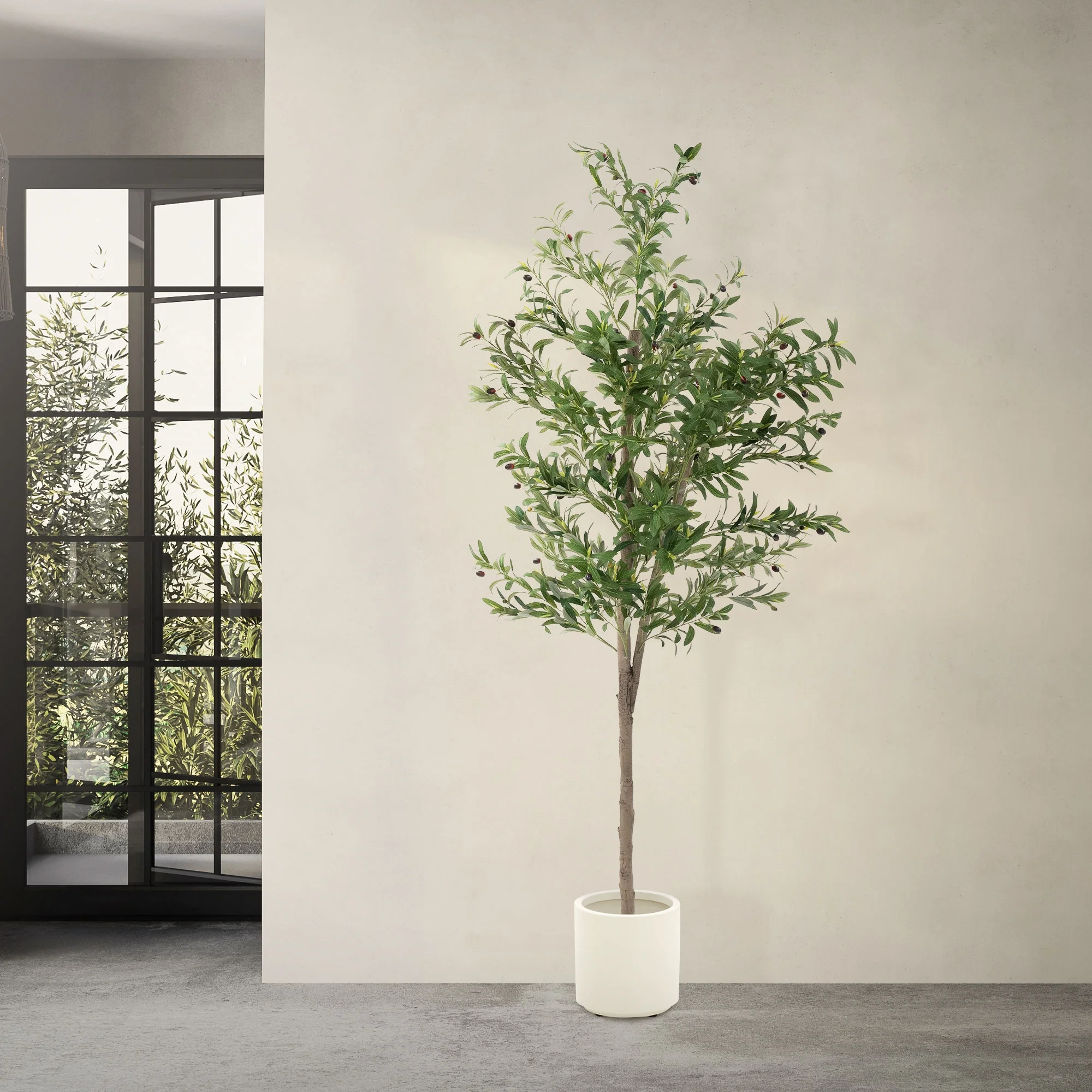 Künstlicher Olivenbaum 120 cm, Künstliche Pflanzen groß mit Naturholzstamm und Früchten - Image 21