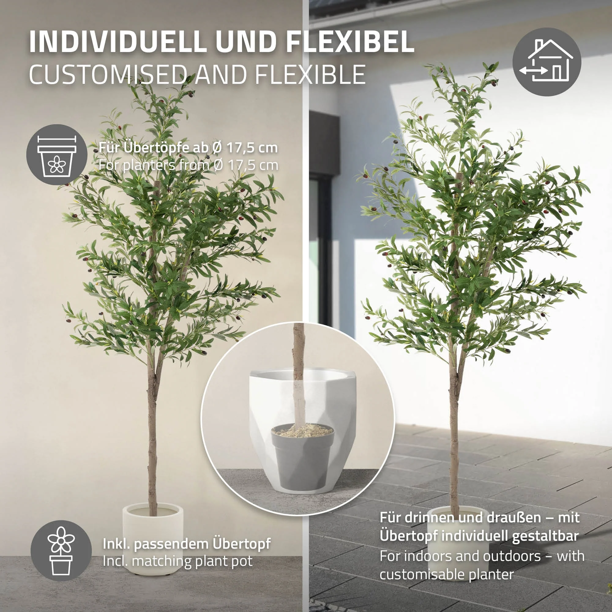 Künstlicher Olivenbaum 120 cm, Künstliche Pflanzen groß mit Naturholzstamm und Früchten - Image 25