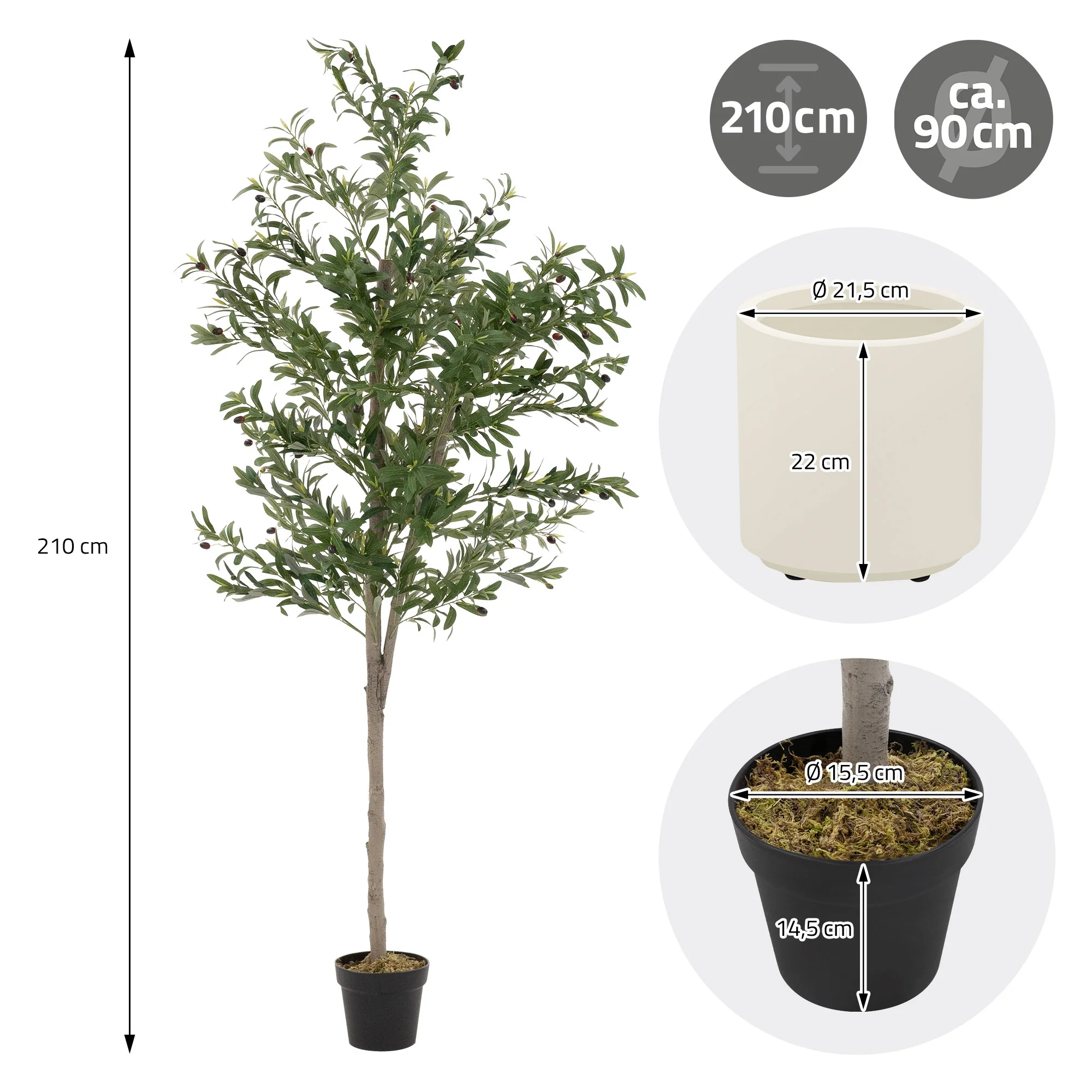 Künstlicher Olivenbaum 120 cm, Künstliche Pflanzen groß mit Naturholzstamm und Früchten - Image 27