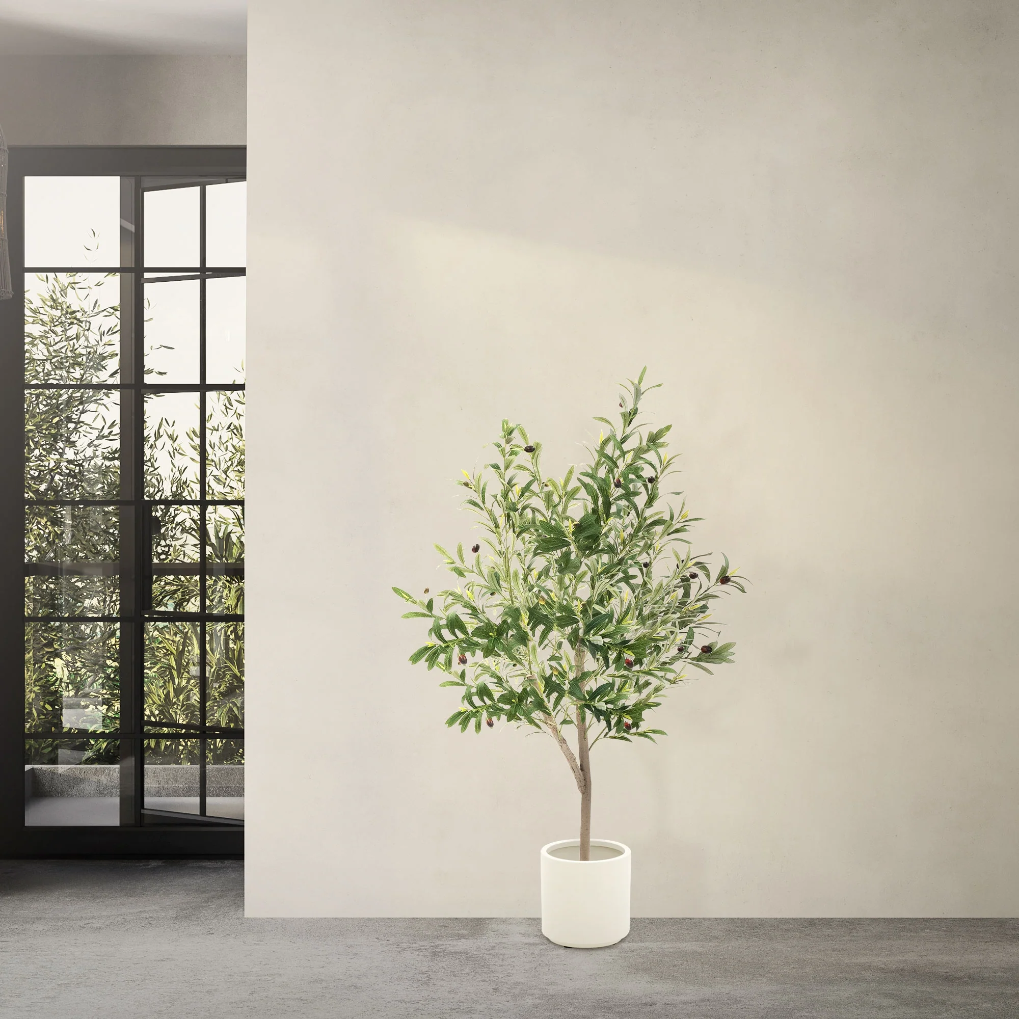 Künstlicher Olivenbaum 120 cm, Künstliche Pflanzen groß mit Naturholzstamm und Früchten - Image 29