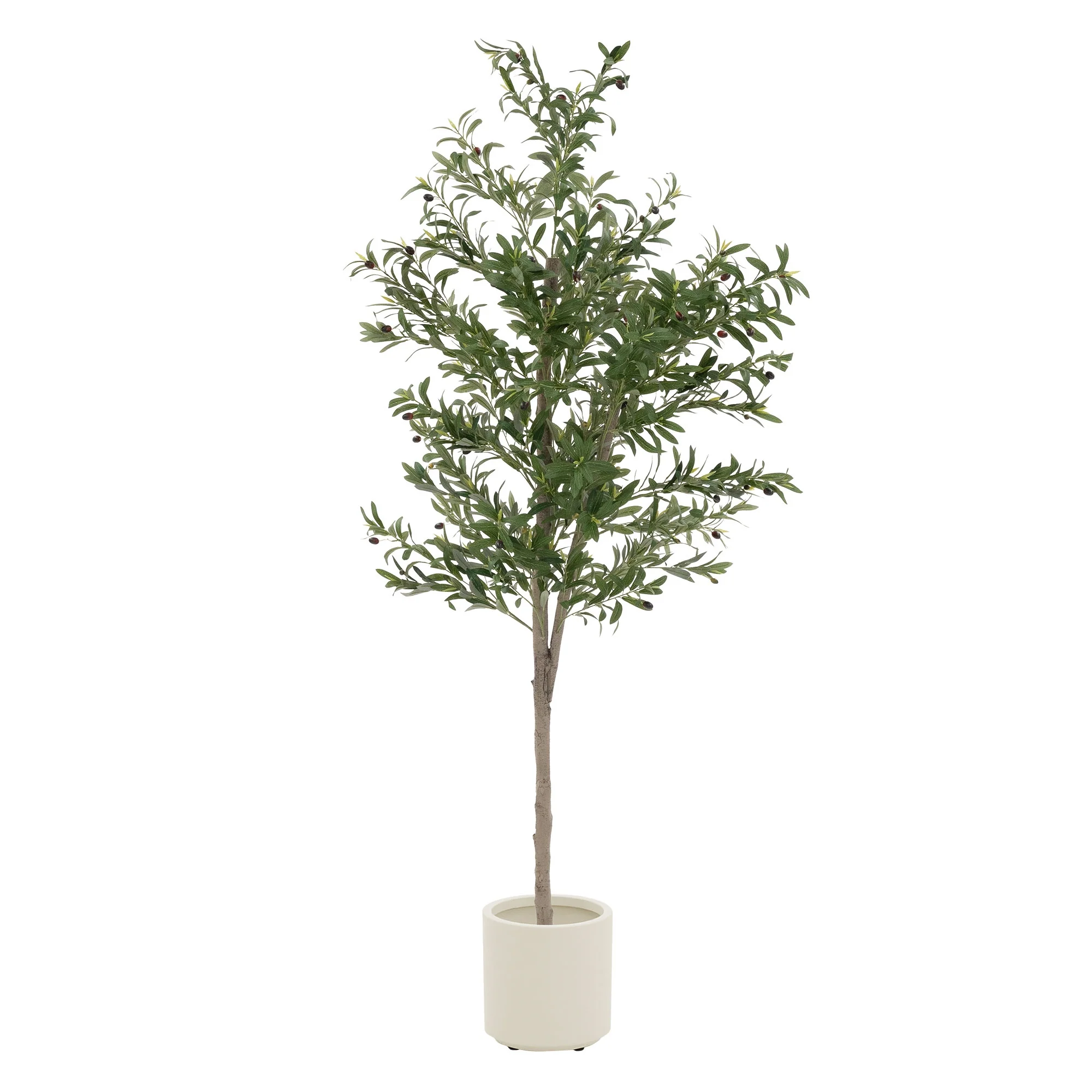 Künstlicher Olivenbaum 120 cm, Künstliche Pflanzen groß mit Naturholzstamm und Früchten - Image 3