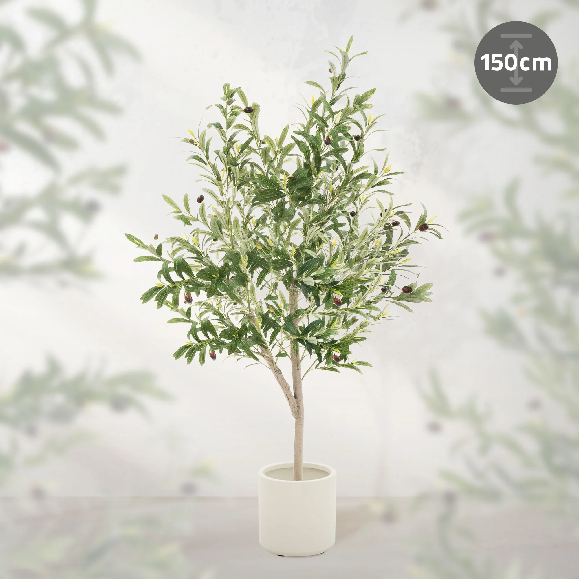 Künstlicher Olivenbaum 120 cm, Künstliche Pflanzen groß mit Naturholzstamm und Früchten - Image 30