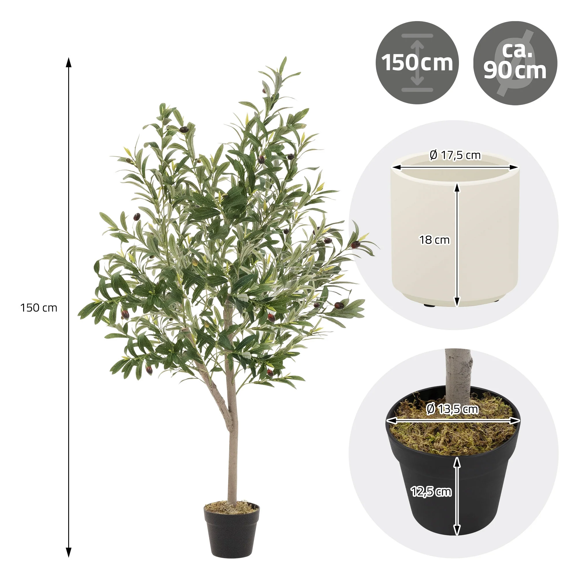Künstlicher Olivenbaum 120 cm, Künstliche Pflanzen groß mit Naturholzstamm und Früchten - Image 31