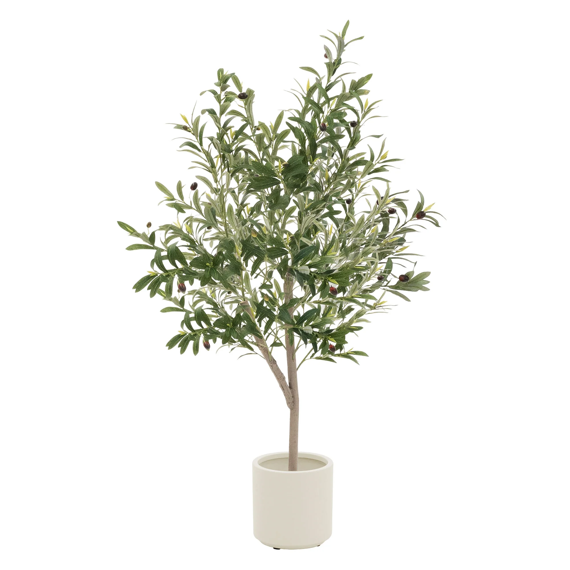 Künstlicher Olivenbaum 120 cm, Künstliche Pflanzen groß mit Naturholzstamm und Früchten - Image 4
