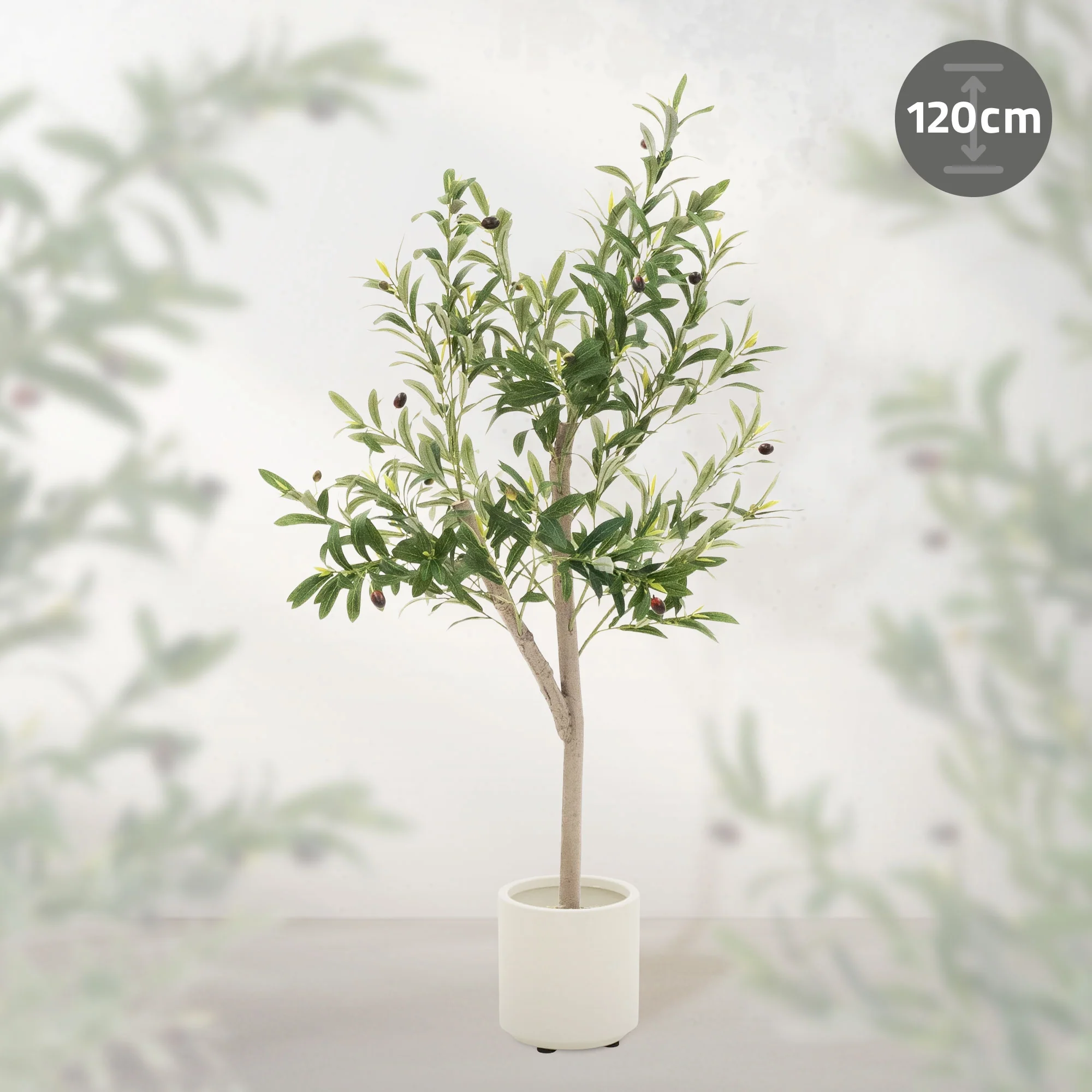 Künstlicher Olivenbaum 120 cm, Künstliche Pflanzen groß mit Naturholzstamm und Früchten - Image 6
