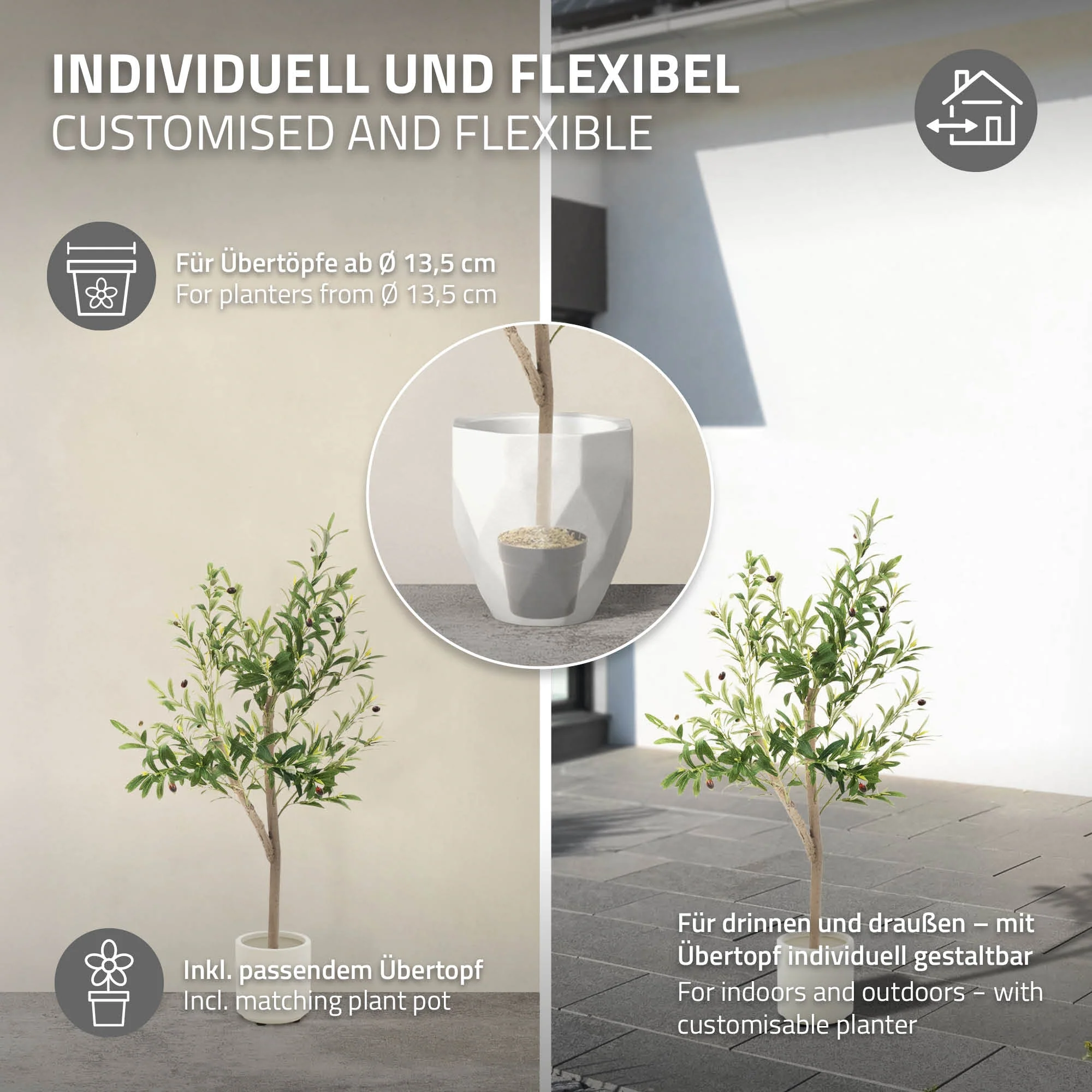 Künstlicher Olivenbaum 120 cm, Künstliche Pflanzen groß mit Naturholzstamm und Früchten - Image 9