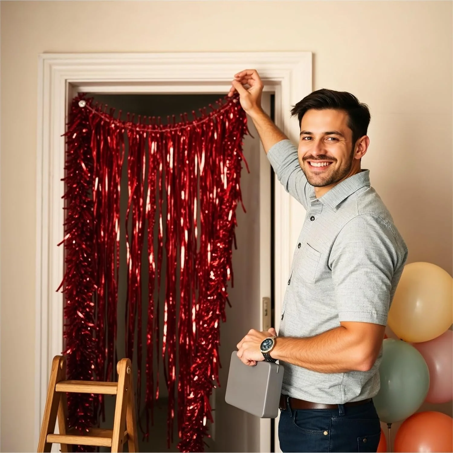 Lametta Vorhang rot - 200 x 100 cm - Glitzervorhang für Türrahmen als Dekoration, Party, Hochzeit - Image 6