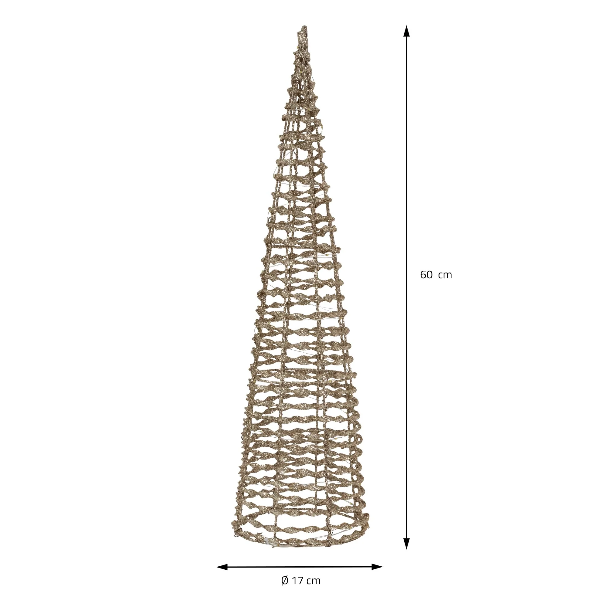 LED Pyramide Lichterkegel 3er Set 40/60 cm Gold aus Metall mit warmweißen LEDs - Image 6
