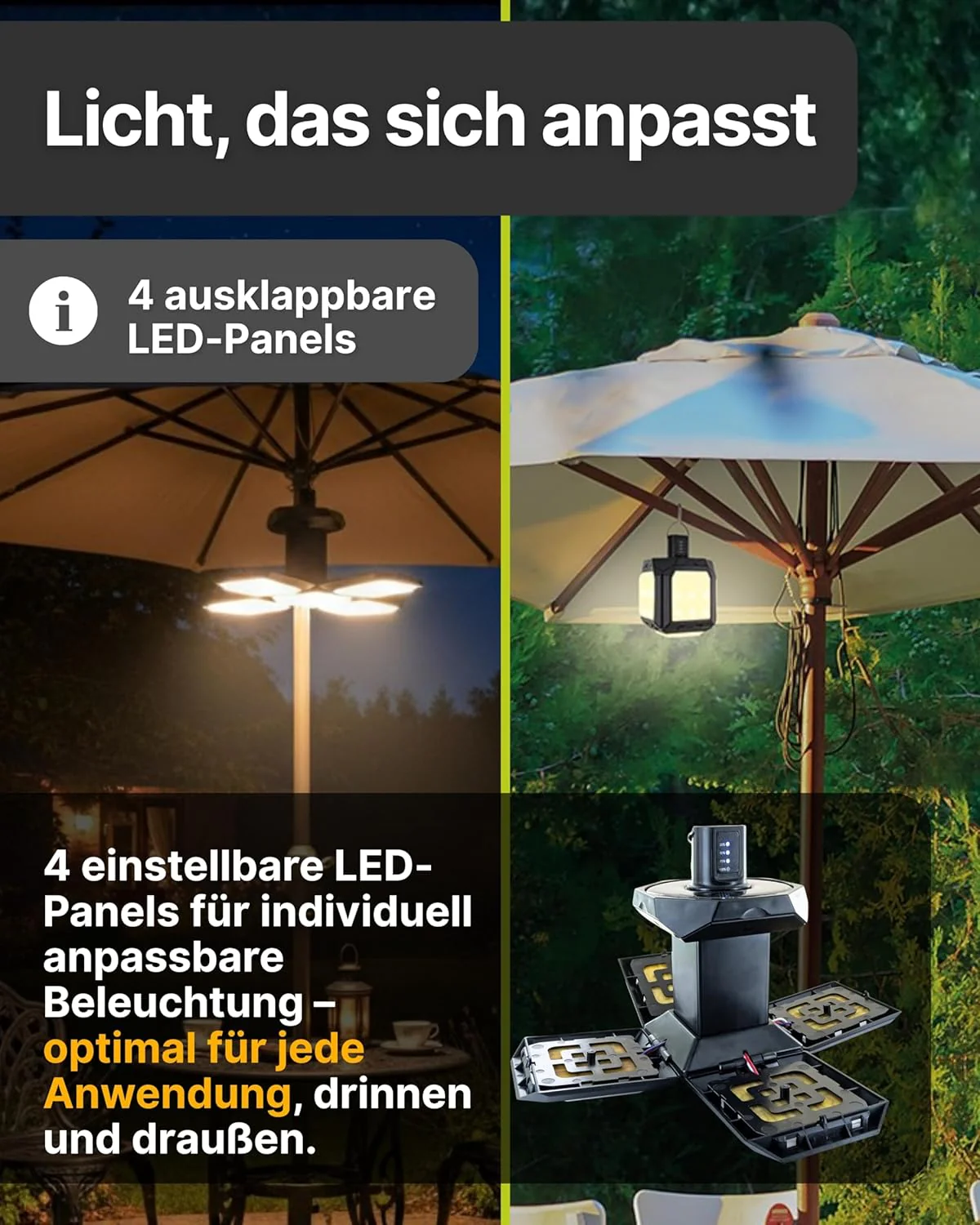 LED Solar Outdoor Leuchte 5 Leucht-Panels Weiß - Image 5