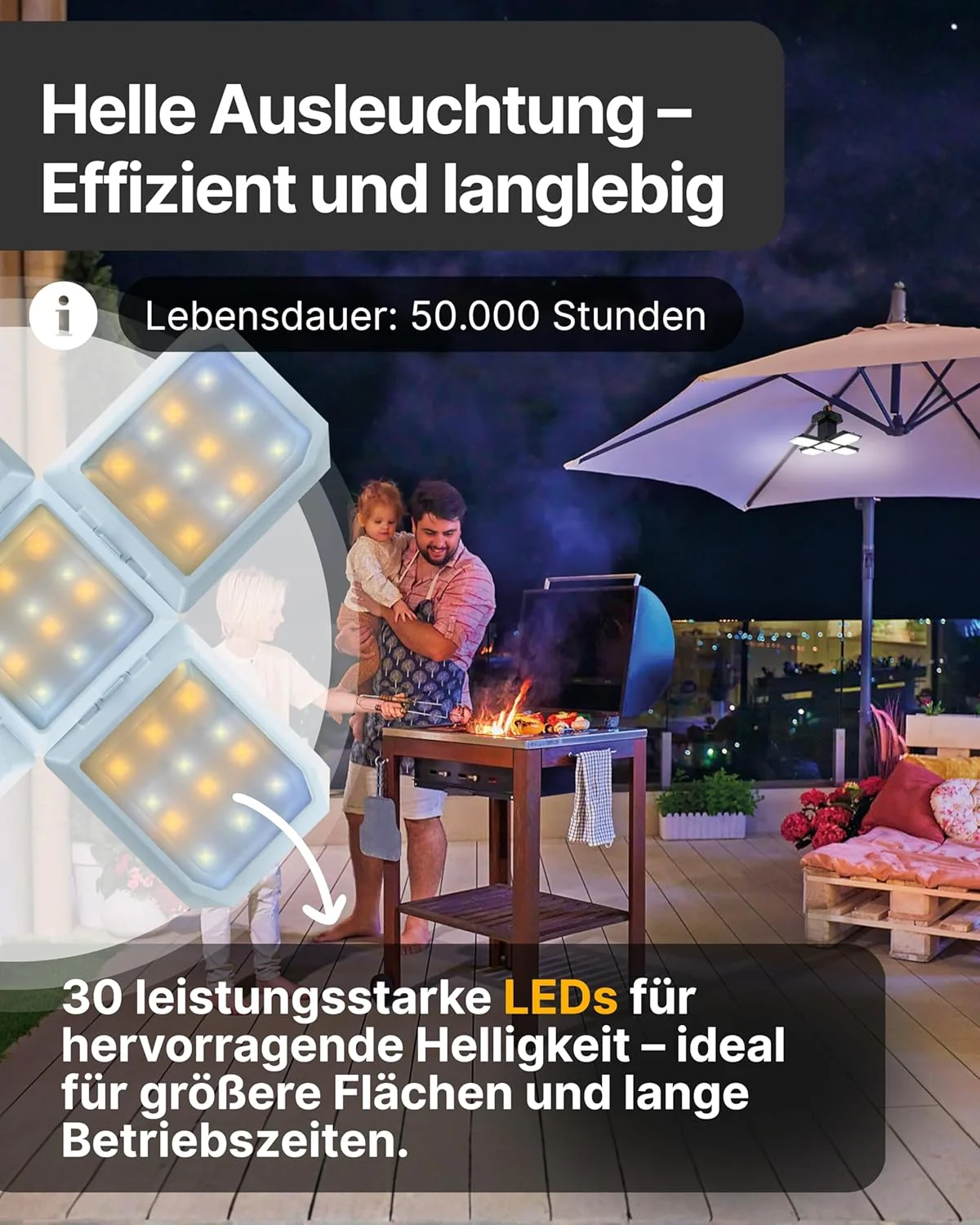 LED Solar Outdoor Leuchte 5 Leucht-Panels Weiß - Image 7