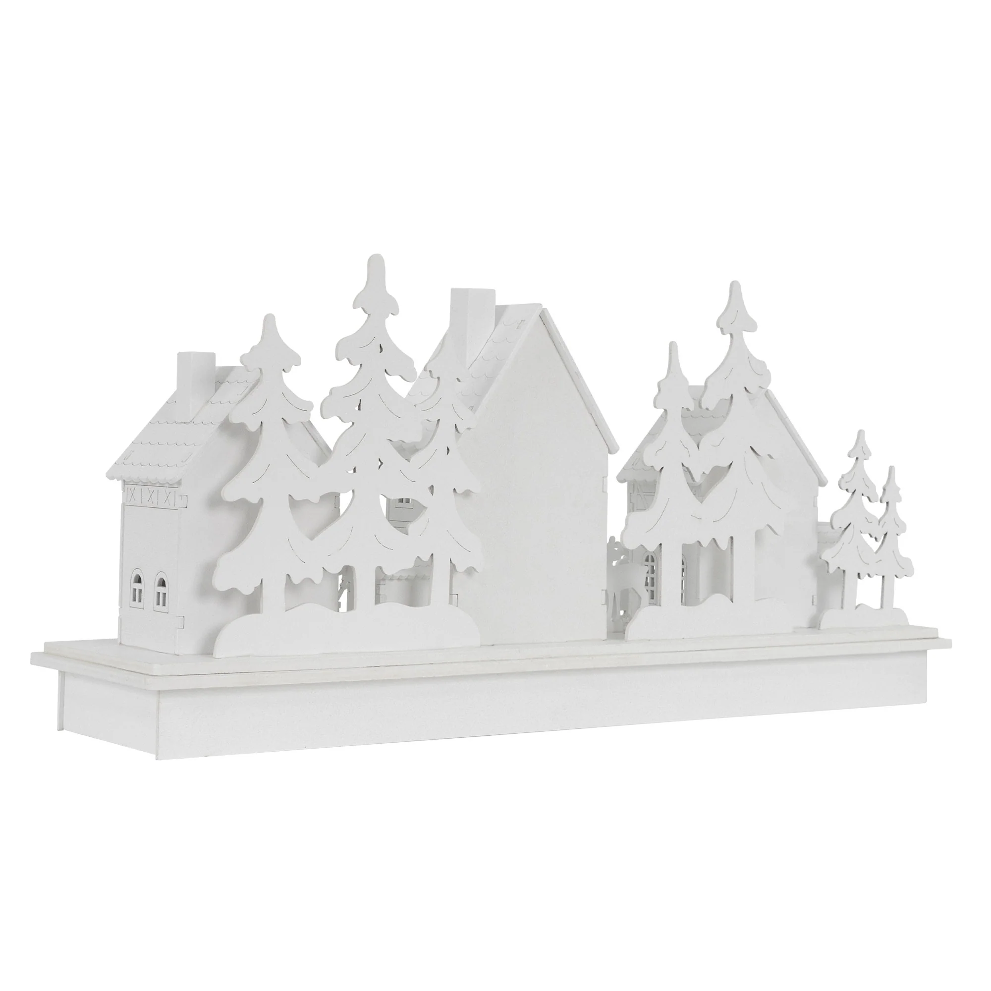 Leuchtendes Weihnachtsdorf Weiß mit warmweißer Lichterkette aus Holz Modell A - Image 4