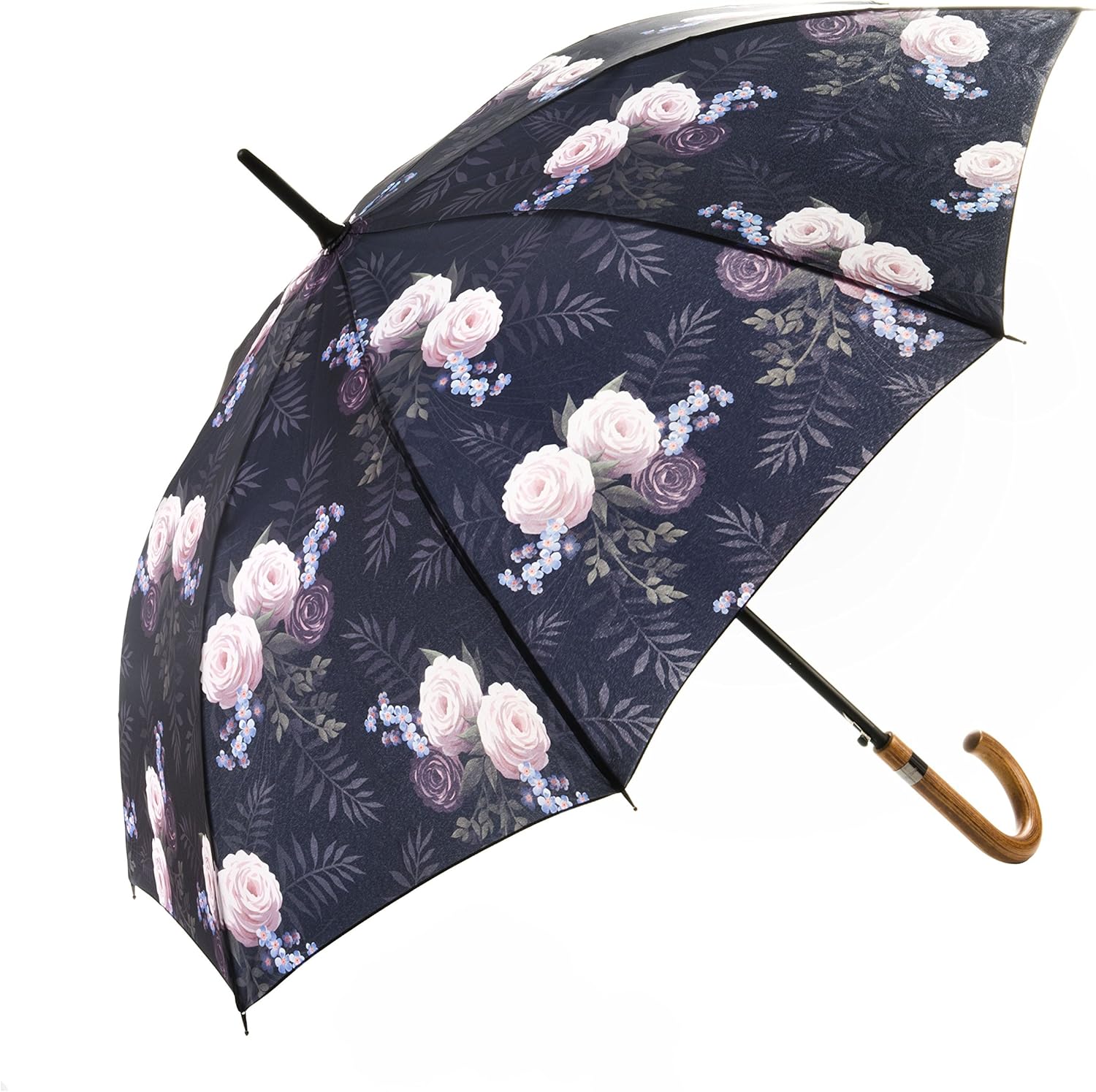 Mary Sam's Regenschirm Stockschirm Blumenmuster Damen & Herren, Schwarz, Gold & Braun - Image 13