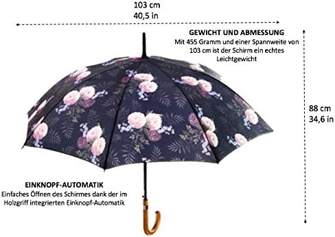Mary Sam's Regenschirm Stockschirm Blumenmuster Damen & Herren, Schwarz, Gold & Braun - Image 16