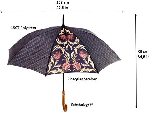 Mary Sam's Regenschirm Stockschirm Blumenmuster Damen & Herren, Schwarz, Gold & Braun - Image 5