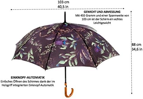 Mary Sam's Regenschirm Stockschirm Blumenmuster Damen & Herren, Schwarz, Gold & Braun - Image 9