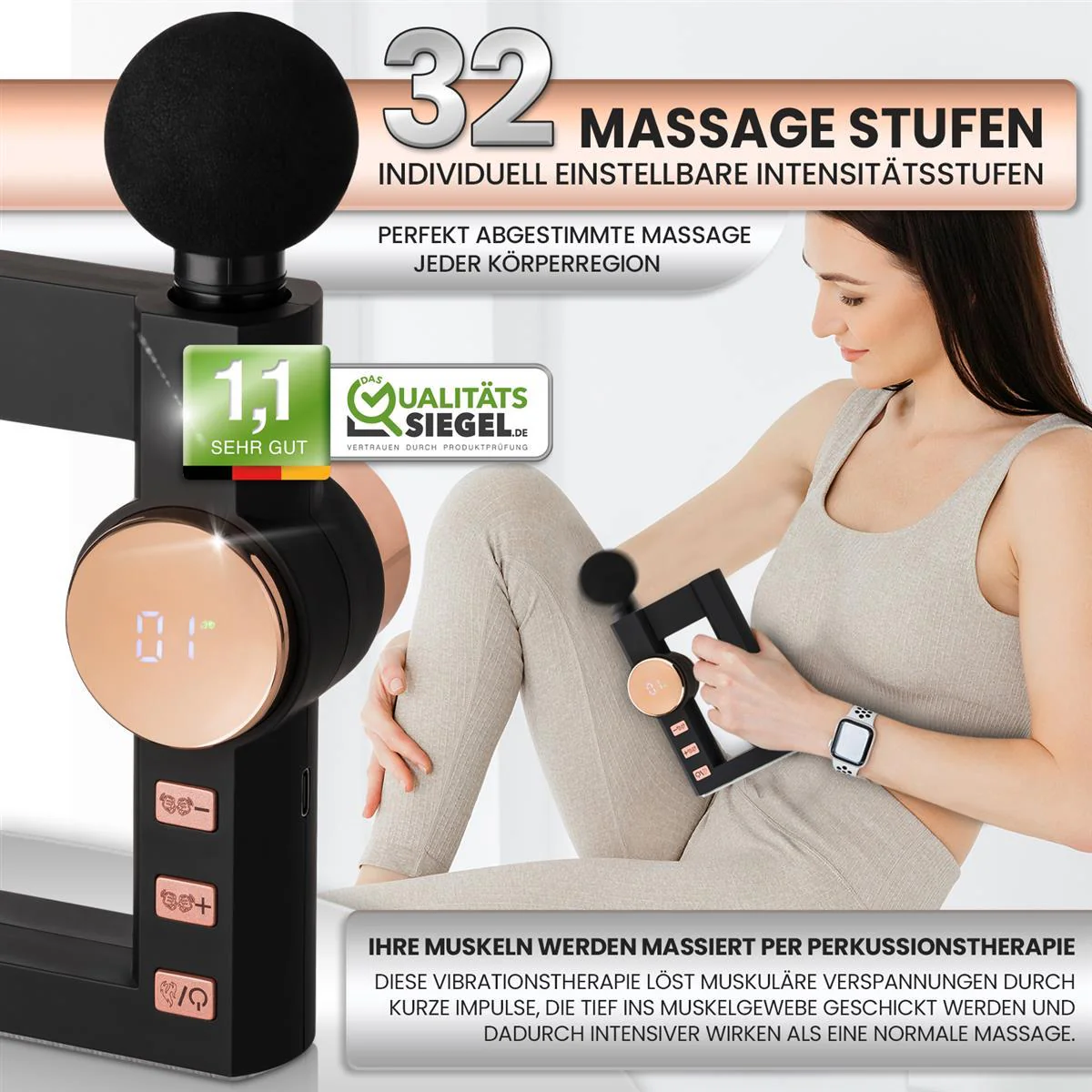 Massagepistole Massagegerät mit TIEFENWÄRME 4 Heizstufen und 32 Massagestufen - Image 3