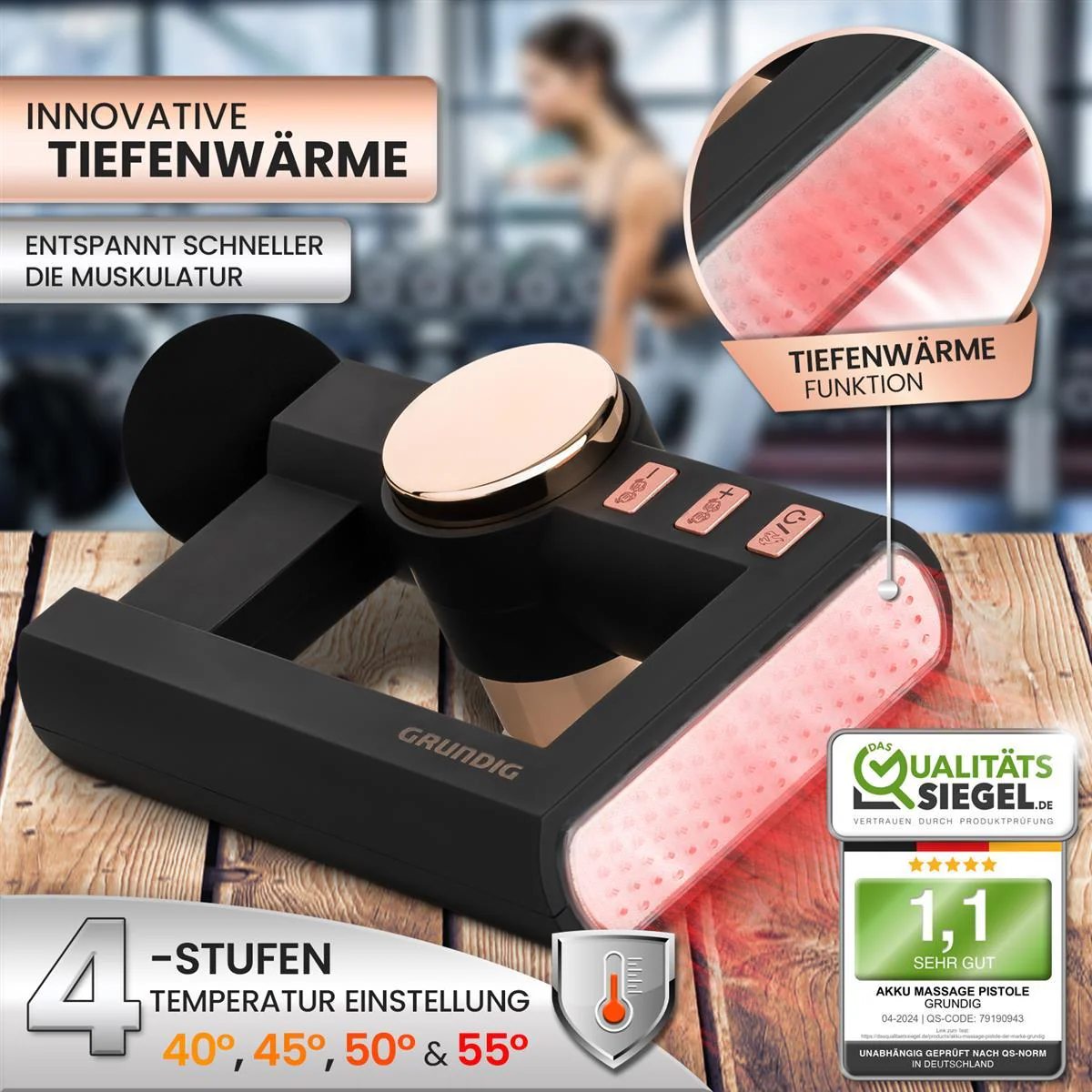 Massagepistole Massagegerät mit TIEFENWÄRME 4 Heizstufen und 32 Massagestufen - Image 4