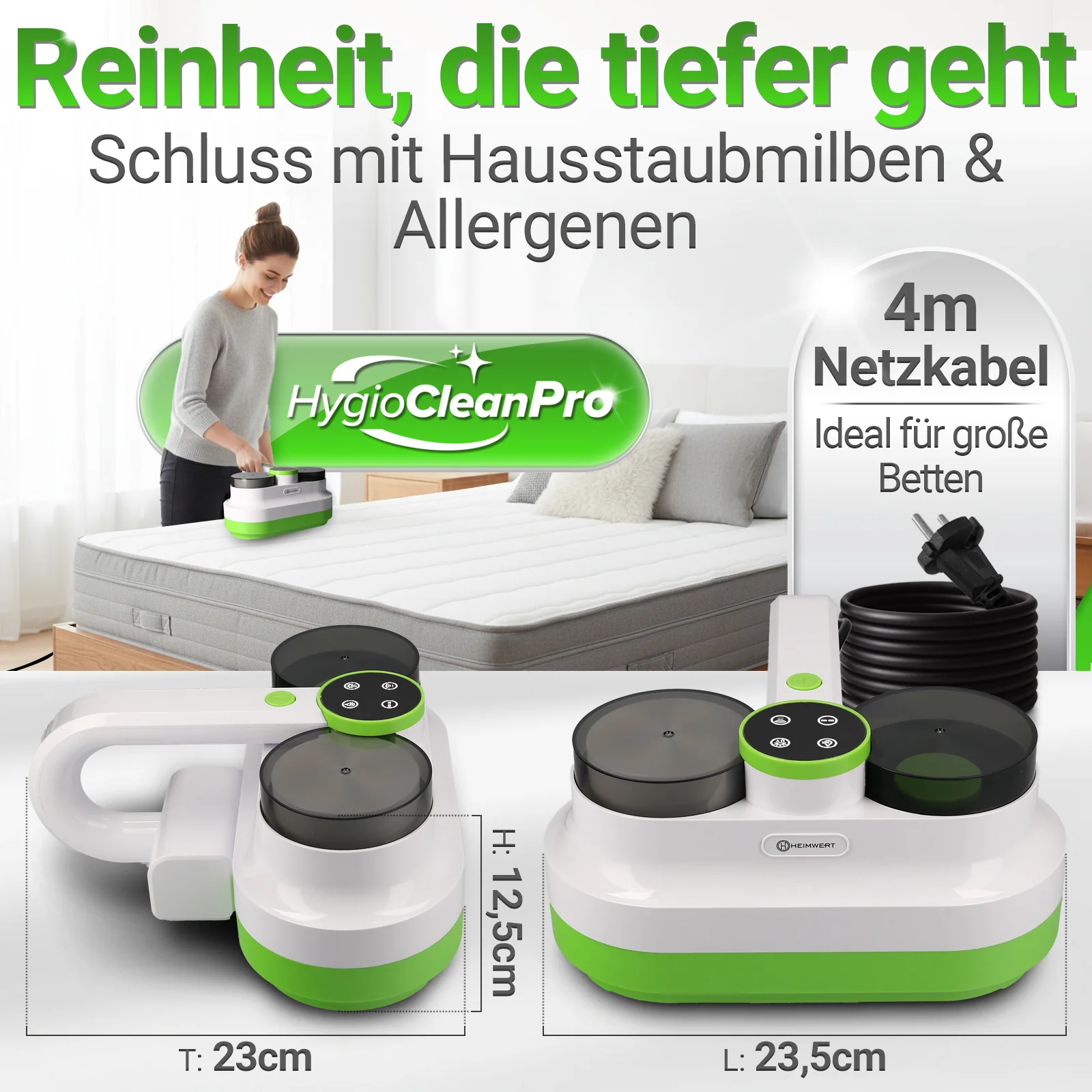 Milbensauger Matratzenreiniger Milben UV-C Licht & Tiefenvibration 400W fasertiefe Reinigung - Image 2